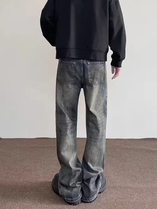 Japanese Brand × Jean Street distressed straight-leg micro-flared ink-dotted jeans Size US 32 / EU 48 - 3 Thumbnail