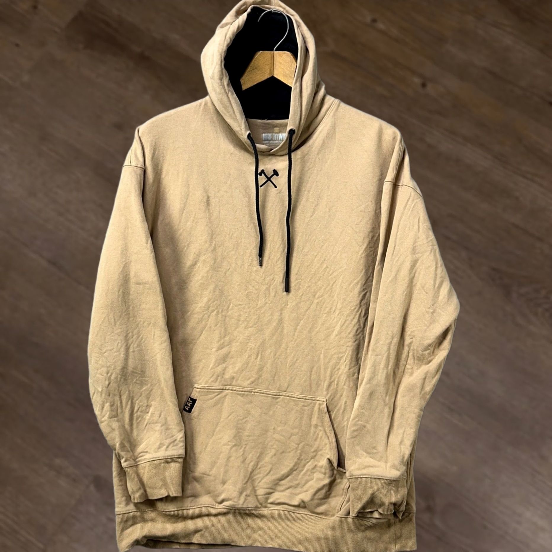Hereu AAF Here To Work Mens Medium Hoodie Pullover Beige Drawstring Stretch Authentic Size US M / EU 48-50 / 2 - 1 Thumbnail