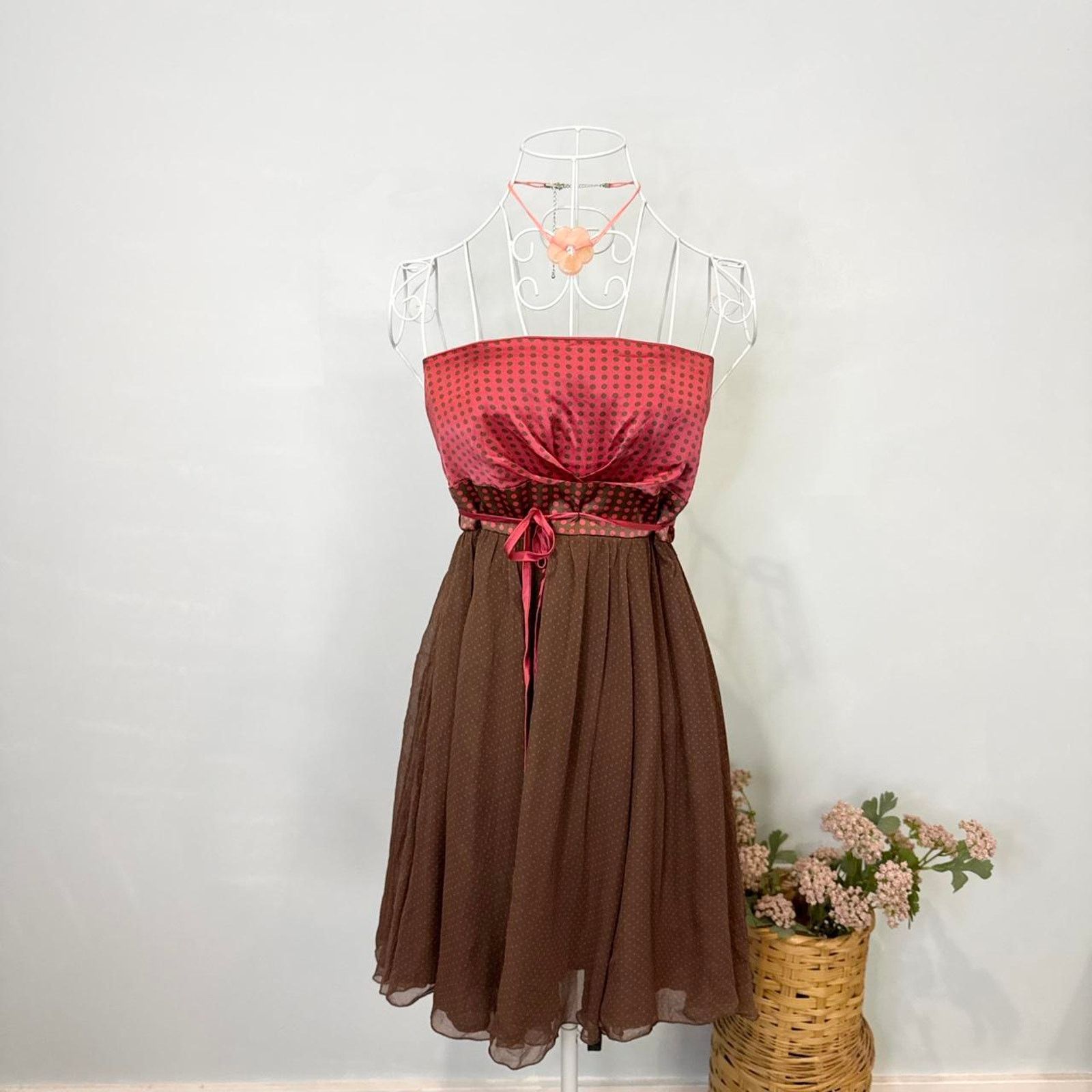 Bebe Rare y2k vintage 100% Silk mini polka dot babydoll dress Size S / US 4 / IT 40 - 3 Thumbnail