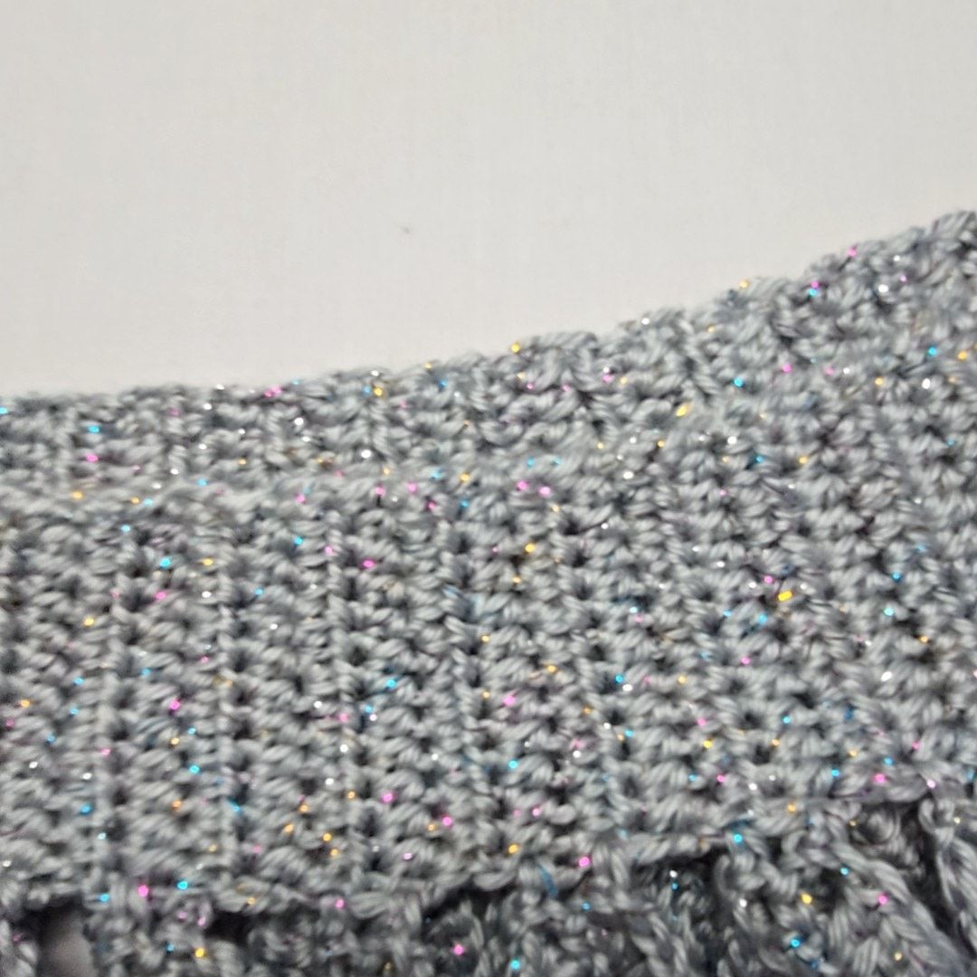 Handmade Knitted Off Shoulder Oversized M Crochet Sweater Sparkle Size M / US 6-8 / IT 42-44 - 2 Thumbnail