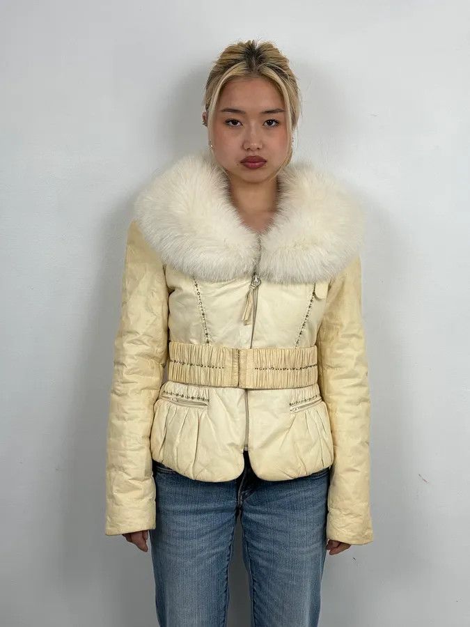 Roberto Cavalli Roberto Cavalli Cream Fur Collar Leather Jacket Size S / US 4 / IT 40 - 2 Thumbnail