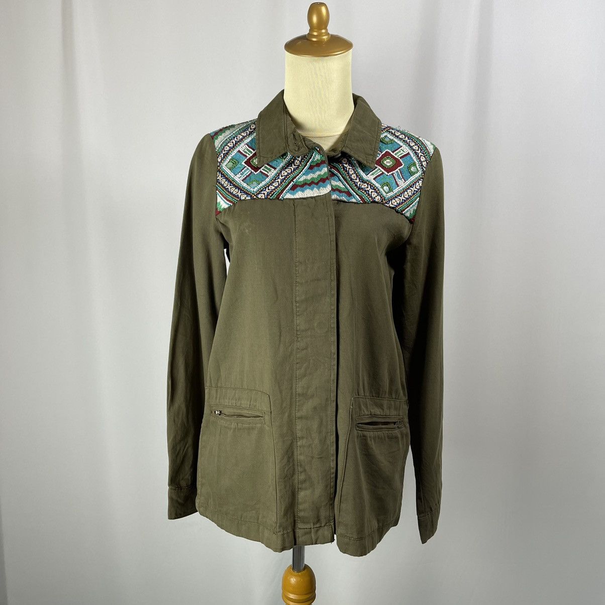 Zara Zara Olive Green Jacket with Embroidered Detail Size M / US 6-8 / IT 42-44 - 3 Thumbnail