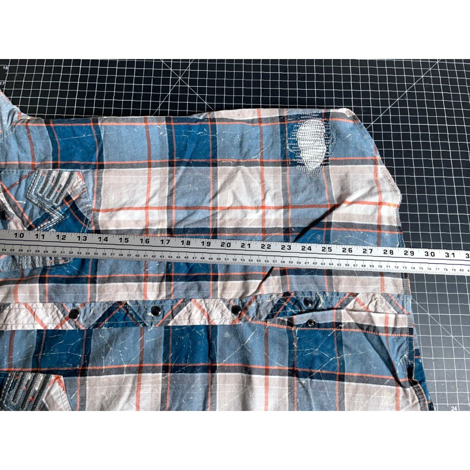 Affliction Affliction Shirt Western Plaid Long Sleeve Button-Up XL Men Blue Cotton Spandex Faux Distressing Embroideries Pearl Snap XLarge Vintage No Size US XL / EU 56 / 4 - 6 Thumbnail