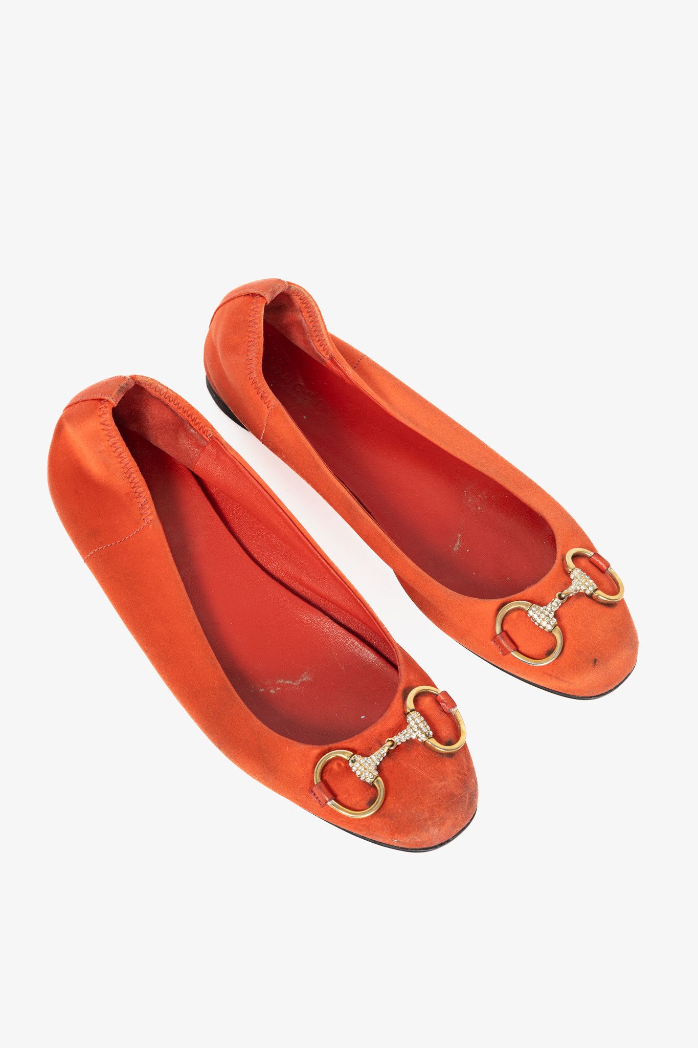 Gucci Gucci Orange Satin Crystal-Horsebit Ballet Flats Size US 8.5 / IT 38.5 - 1 Thumbnail