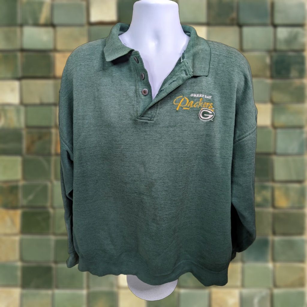 NFL VINTAGE Green Bay Packers NFL Sweatshirt Sweater Polo XL Collared Shirt Mens Pullover Knit Logo 90s Football Theme Size US XL / EU 56 / 4 - 1 Thumbnail