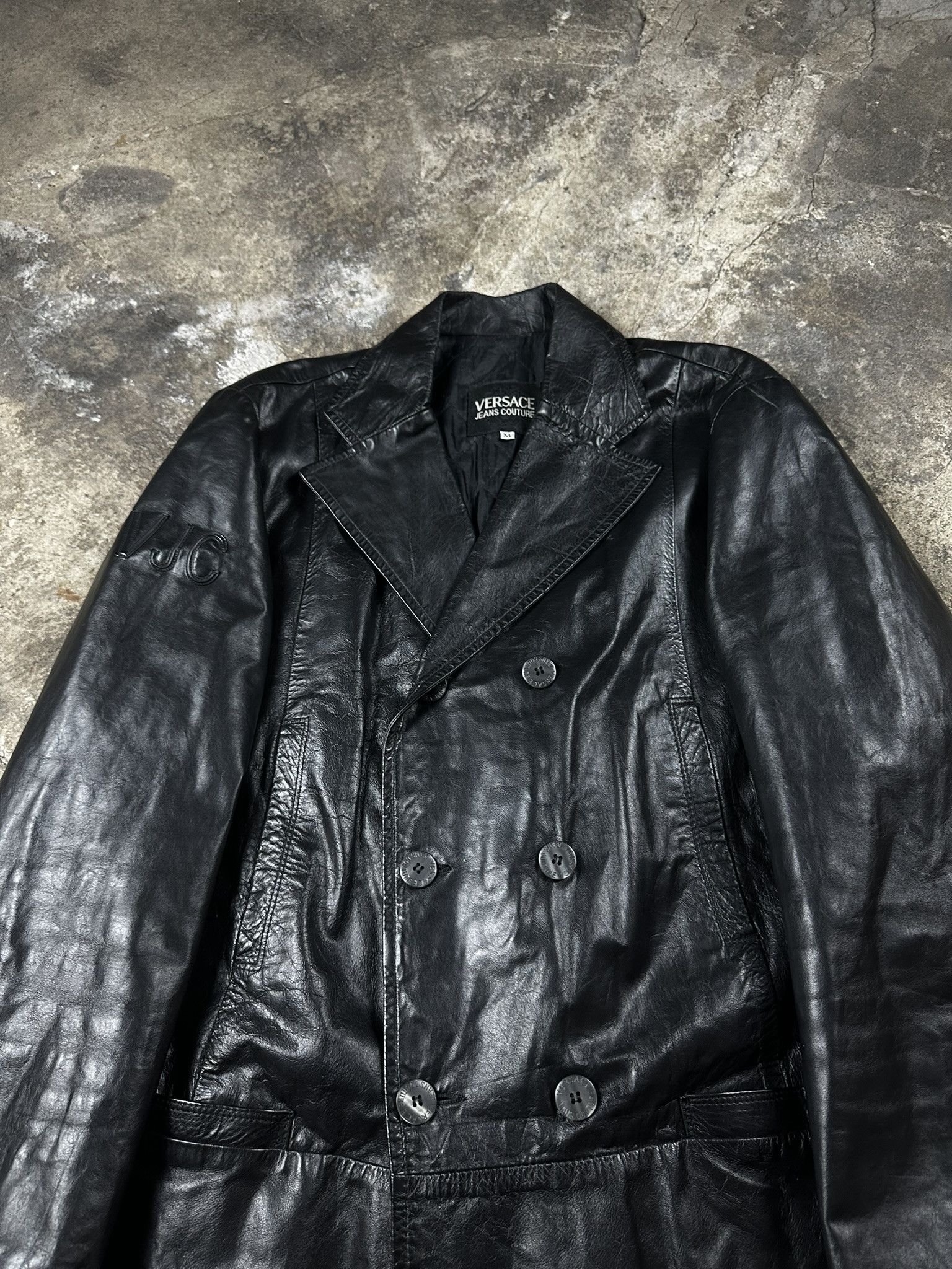 Versace Vintage Versace Jeans Couture Leather Double Breasted Coat Size US XL / EU 56 / 4 - 4 Thumbnail