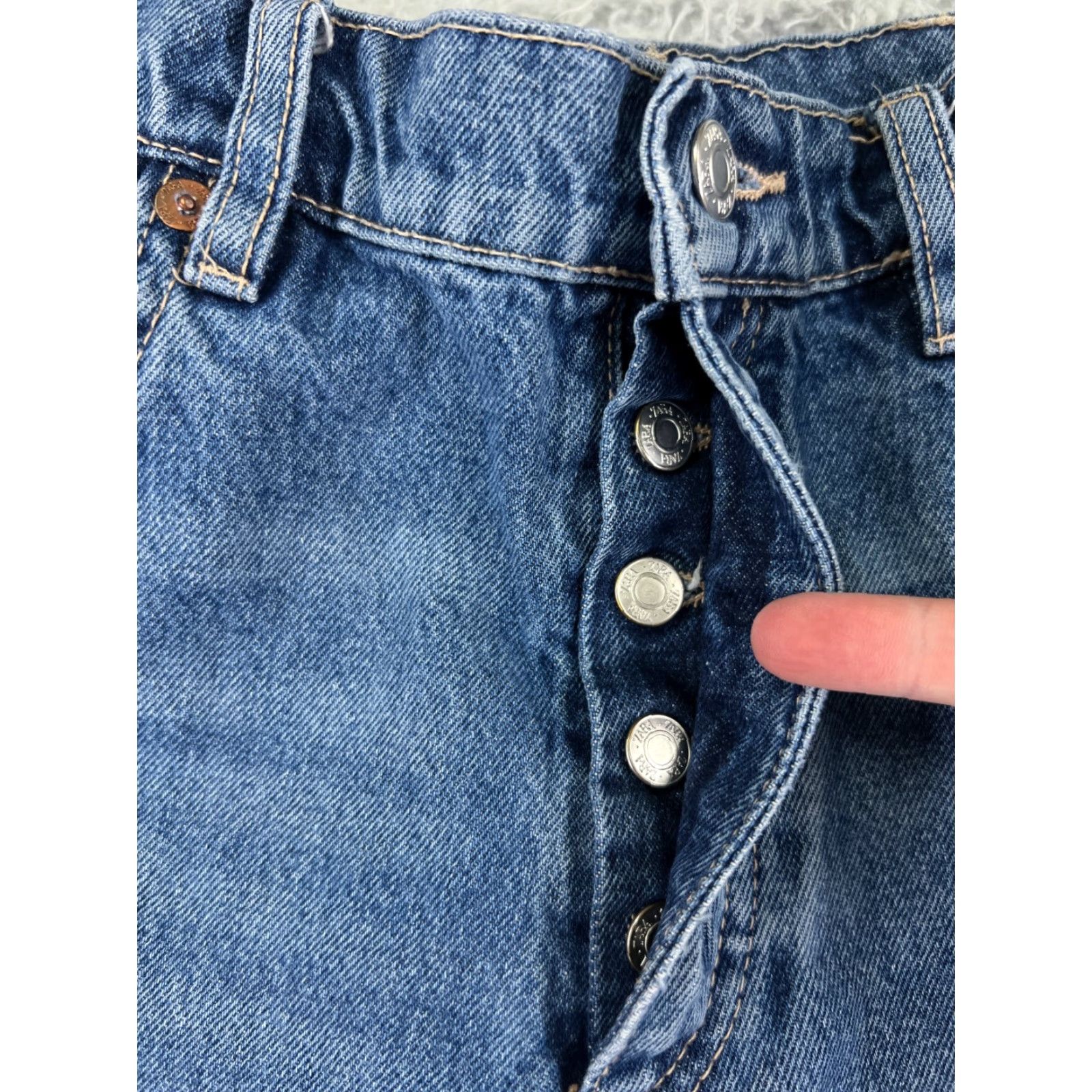 Zara Zara Jeans Women Blue Denim 25x27 High Rise Straight Leg Cotton Stretch Vintage No Size 42" / US 20 - 5 Thumbnail