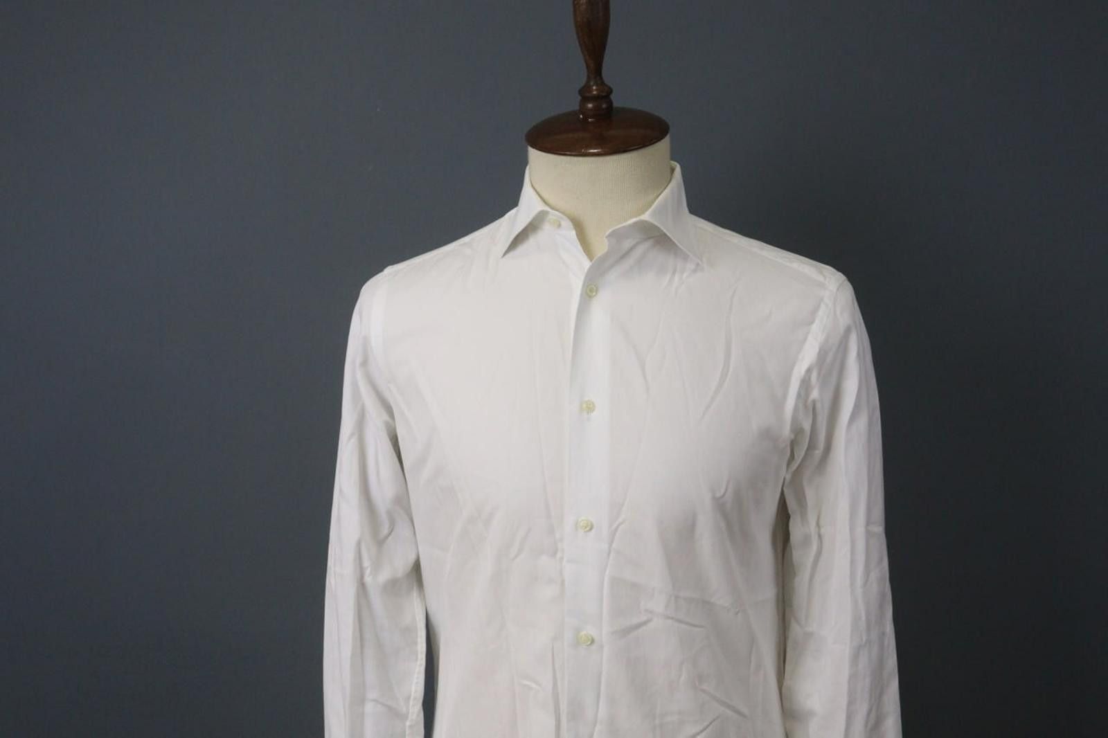 Designer Boggi White Cotton Collared Button Front Dress Shirt Size 40 Size 38R - 2 Thumbnail