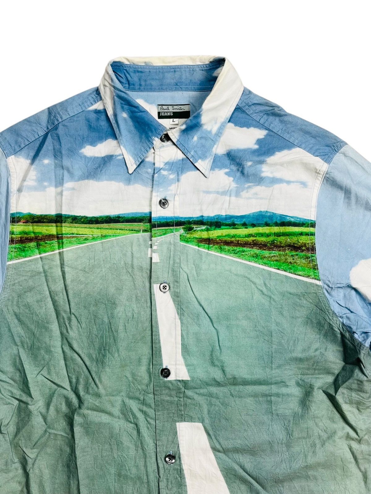 Japanese Brand 2000s Paul Smith - Cloud & Road Button Shirt Size US M / EU 48-50 / 2 - 4 Thumbnail