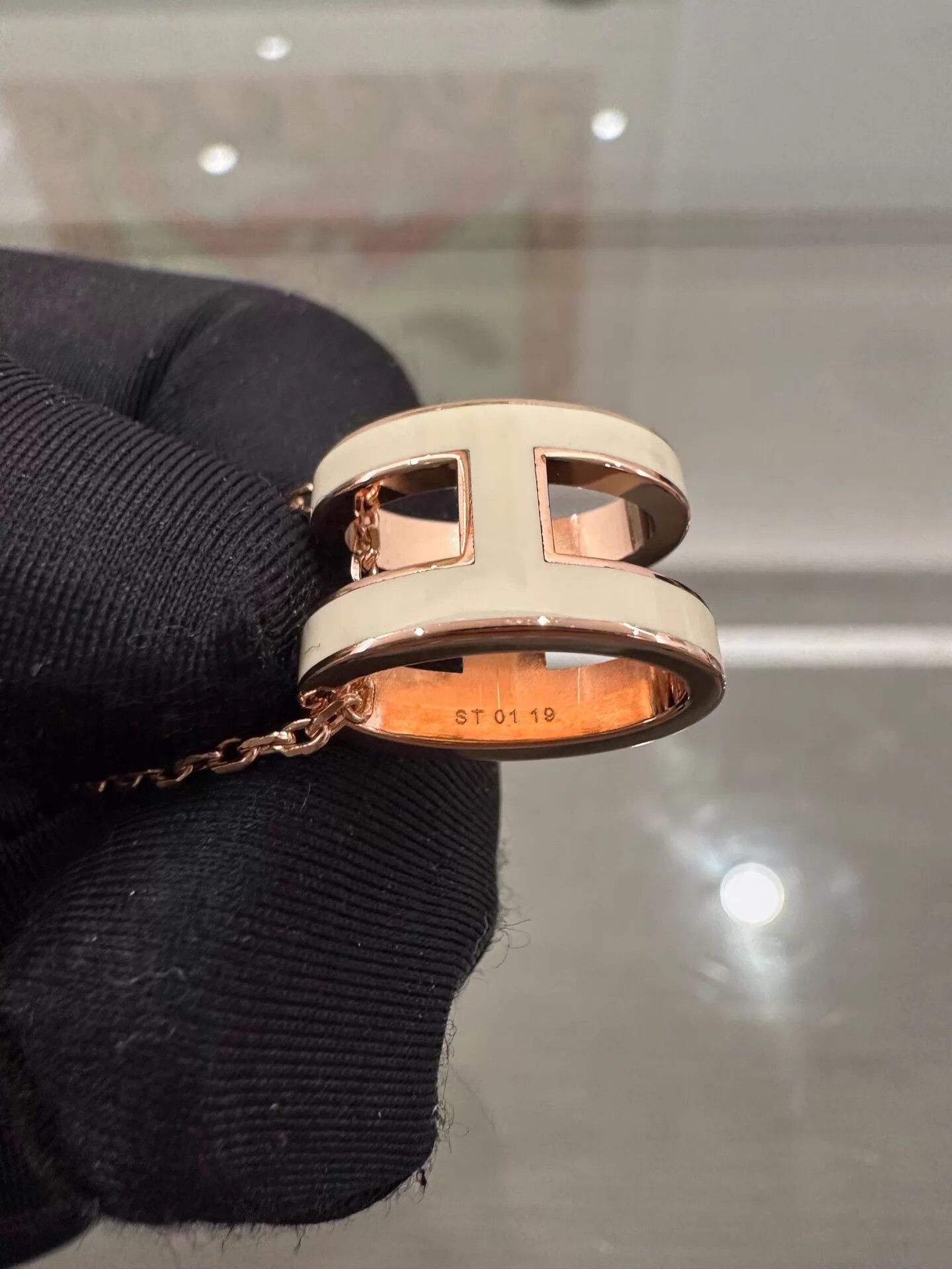 Hermes Hermes Pop H White Enamel Rose Gold H Logo Necklace 41cm Size ONE SIZE - 7 Thumbnail