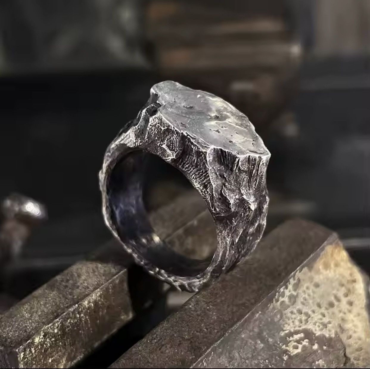 Jewelry × Vintage Nomadic Style Opening Ring Rock Wooden Board Jewelry Ring Size ONE SIZE - 1 Thumbnail