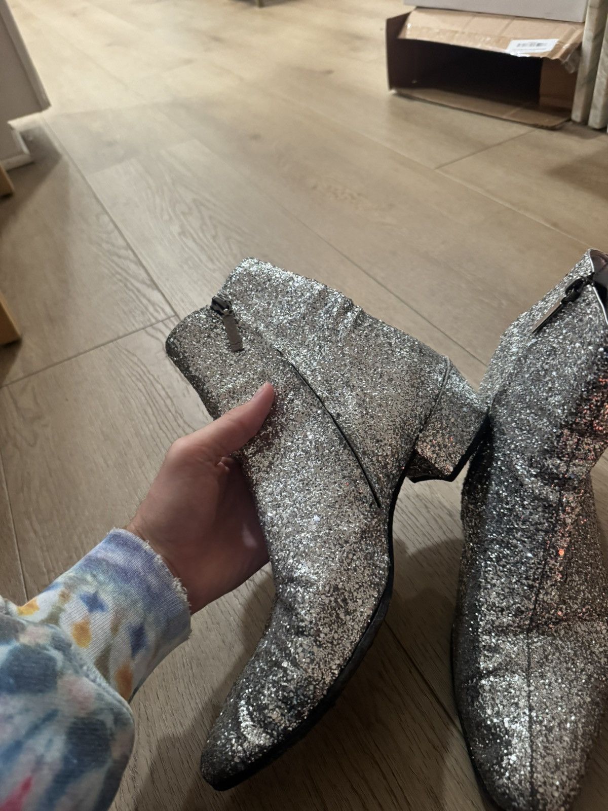 Saint Laurent Paris Caleb Silver Glitter Boots Size US 9 / EU 42 - 3 Thumbnail