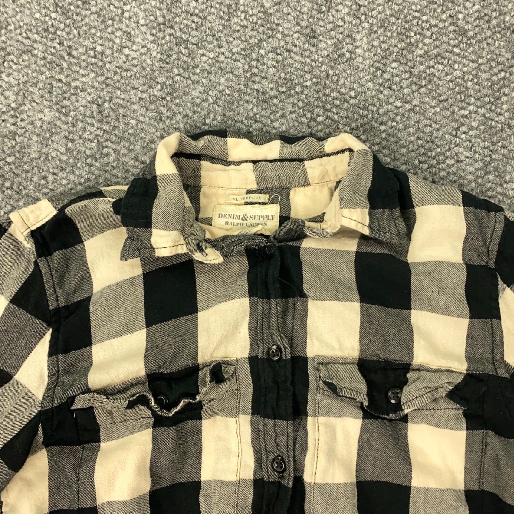 Vintage Denim & Supply Ralph Lauren Shirt Womens XL Plaid Button-Up Roll Tab Sleeve Beige 100% Cotton Flannel Size XL / US 12-14 / IT 48-50 - 2 Thumbnail
