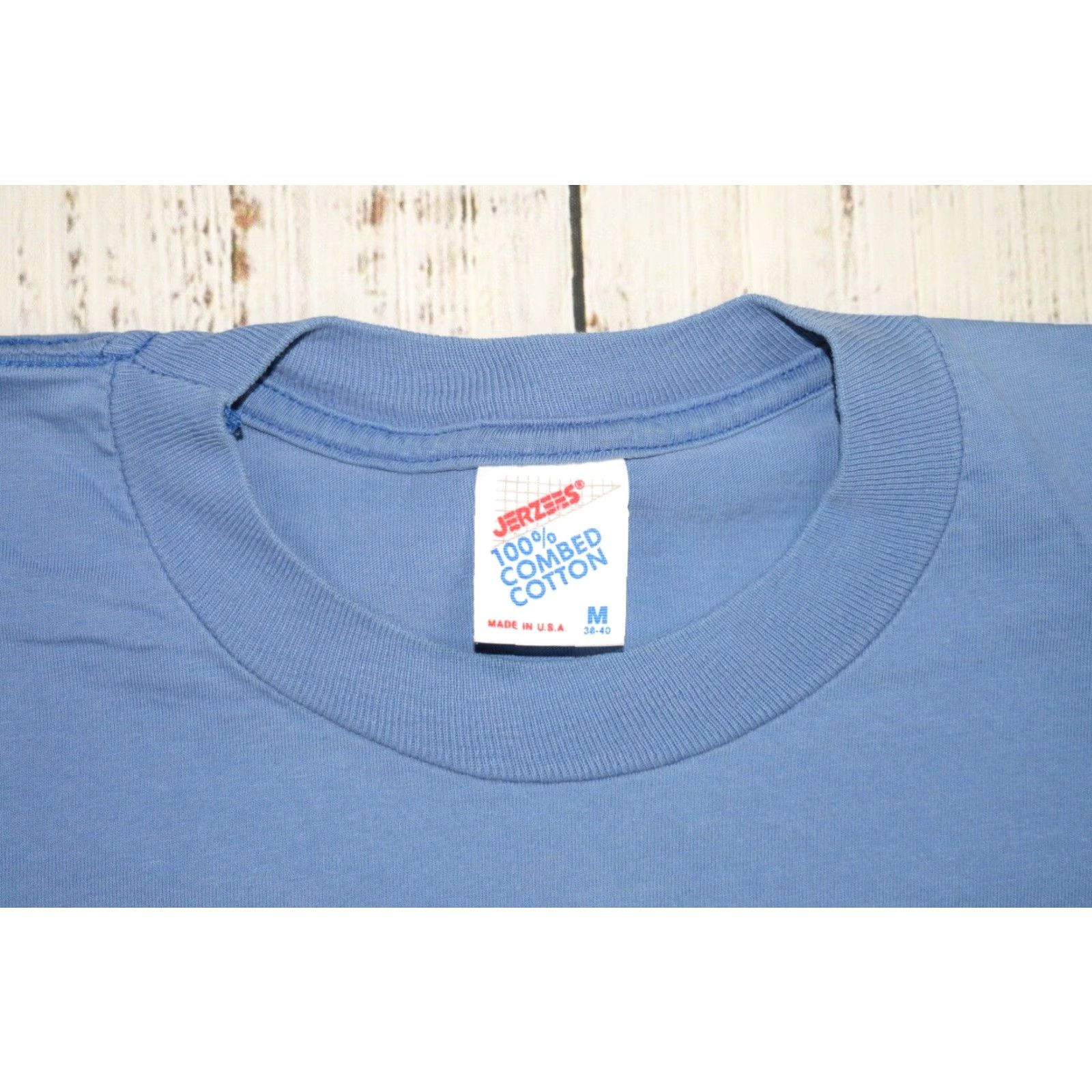 Jerzees VINTAGE Jerzees T-Shirt Adult Medium Blue Cotton Crew Neck Short Sleeve USA Theme Unisex All Seasons Size US M / EU 48-50 / 2 - 2 Thumbnail