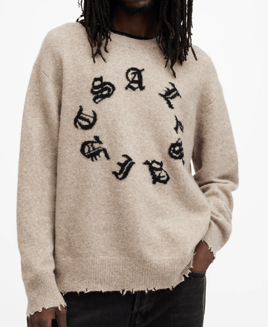 Allsaints ALL SAINTS - Scripture Gothic Jacquard Logo Sweater Size US XS / EU 42 / 0 - 1 Thumbnail