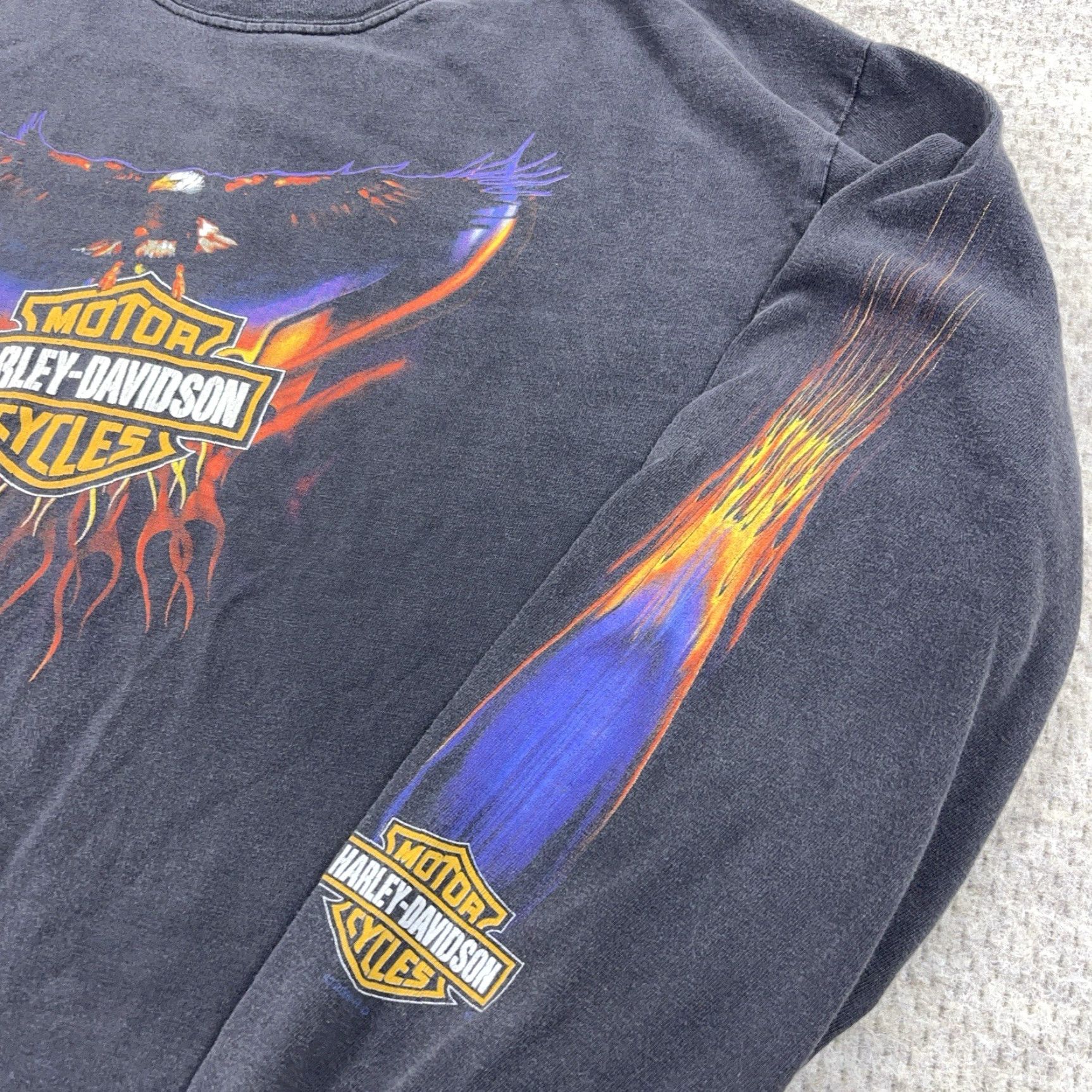 Harley Davidson VINTAGE Harley-Davidson Shirt Men Large Black Graphic Print 80s USA Logo Long Sleeve Fire Flames Eagle Size US L / EU 52-54 / 3 - 6 Thumbnail