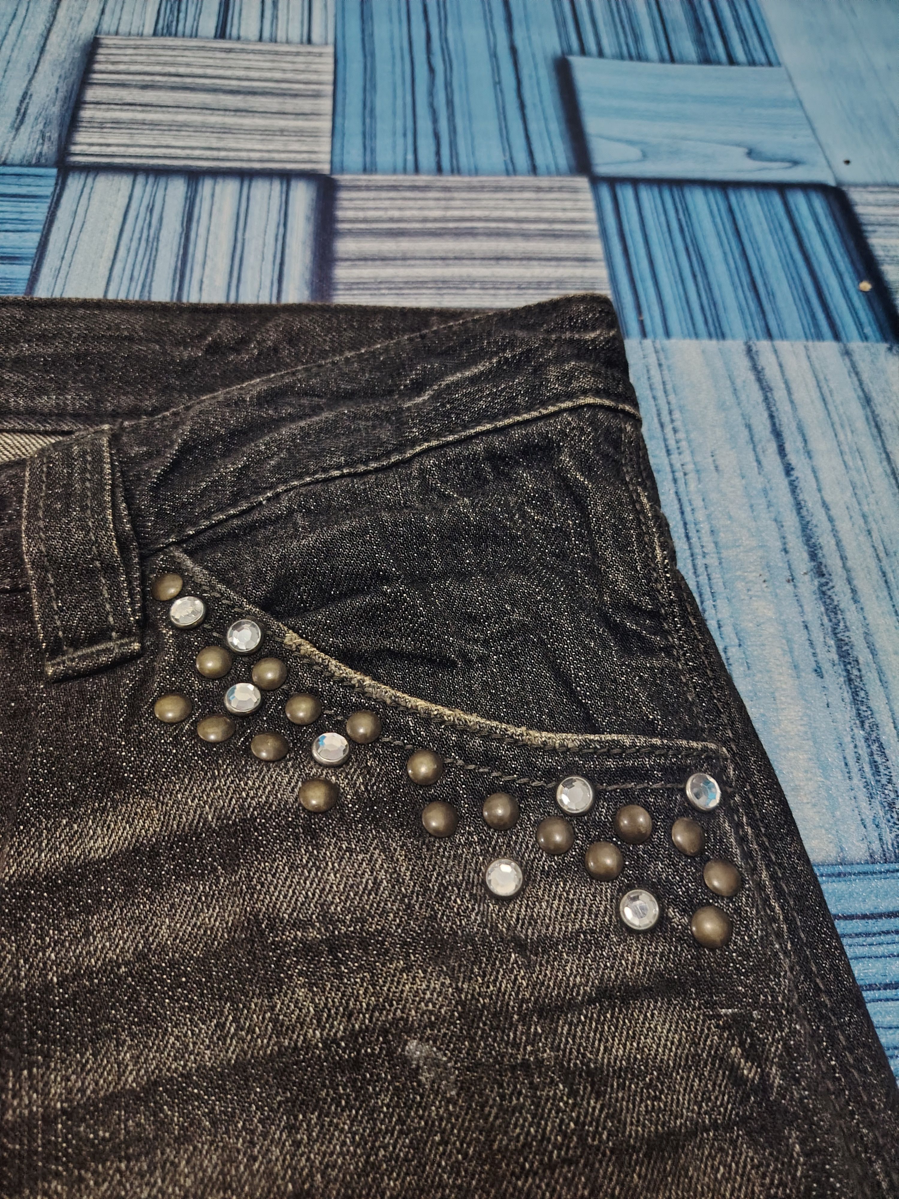 If Six Was Nine Rare!!! Japanese Semantic design Jeans Rhinenstone Pocket Size US 31 - 3 Thumbnail