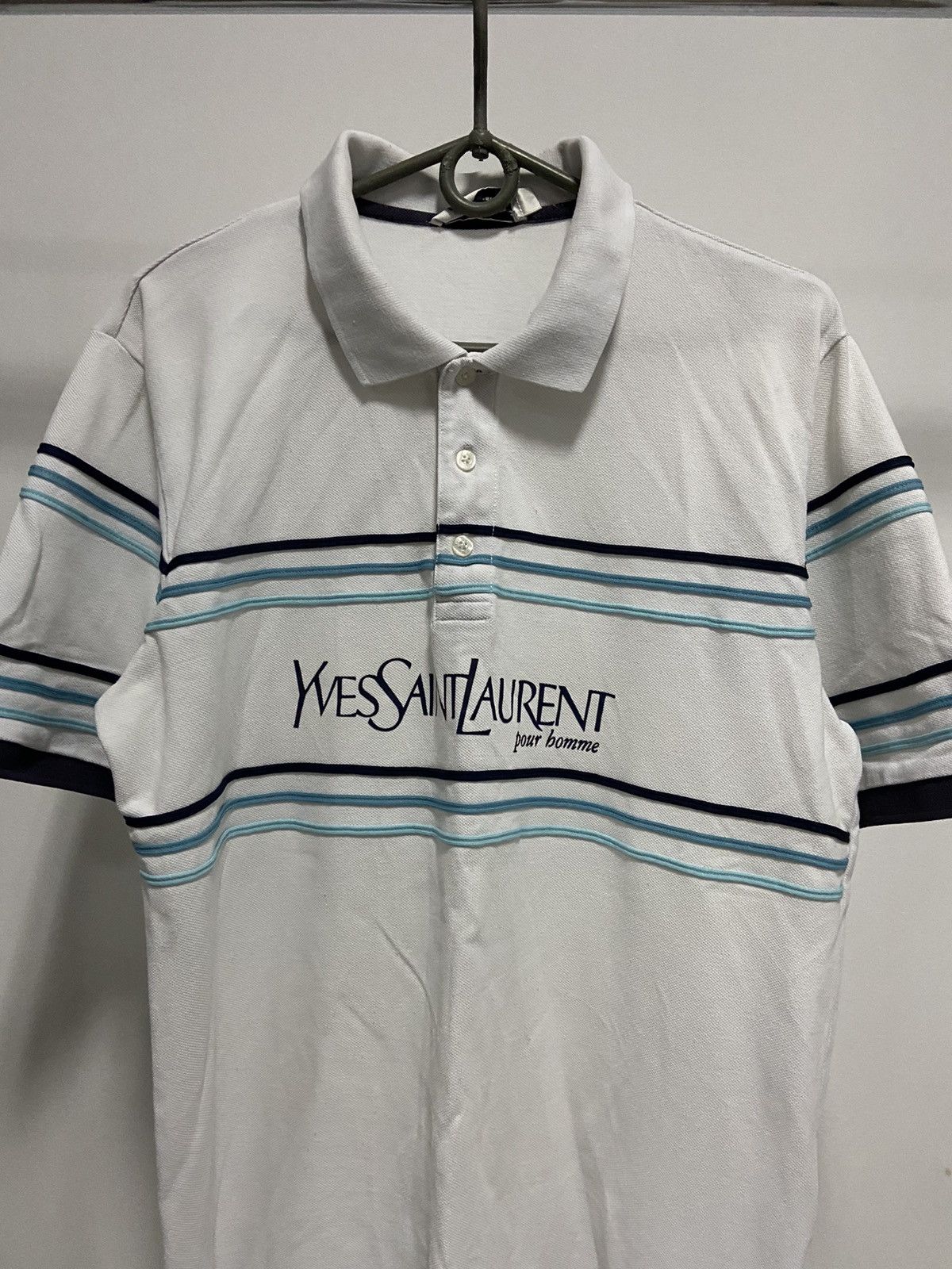 Vintage × Yves Saint Laurent Yves saint Laurent Vintage T-Shirt Polo big Logo striped Size US L / EU 52-54 / 3 - 2 Thumbnail