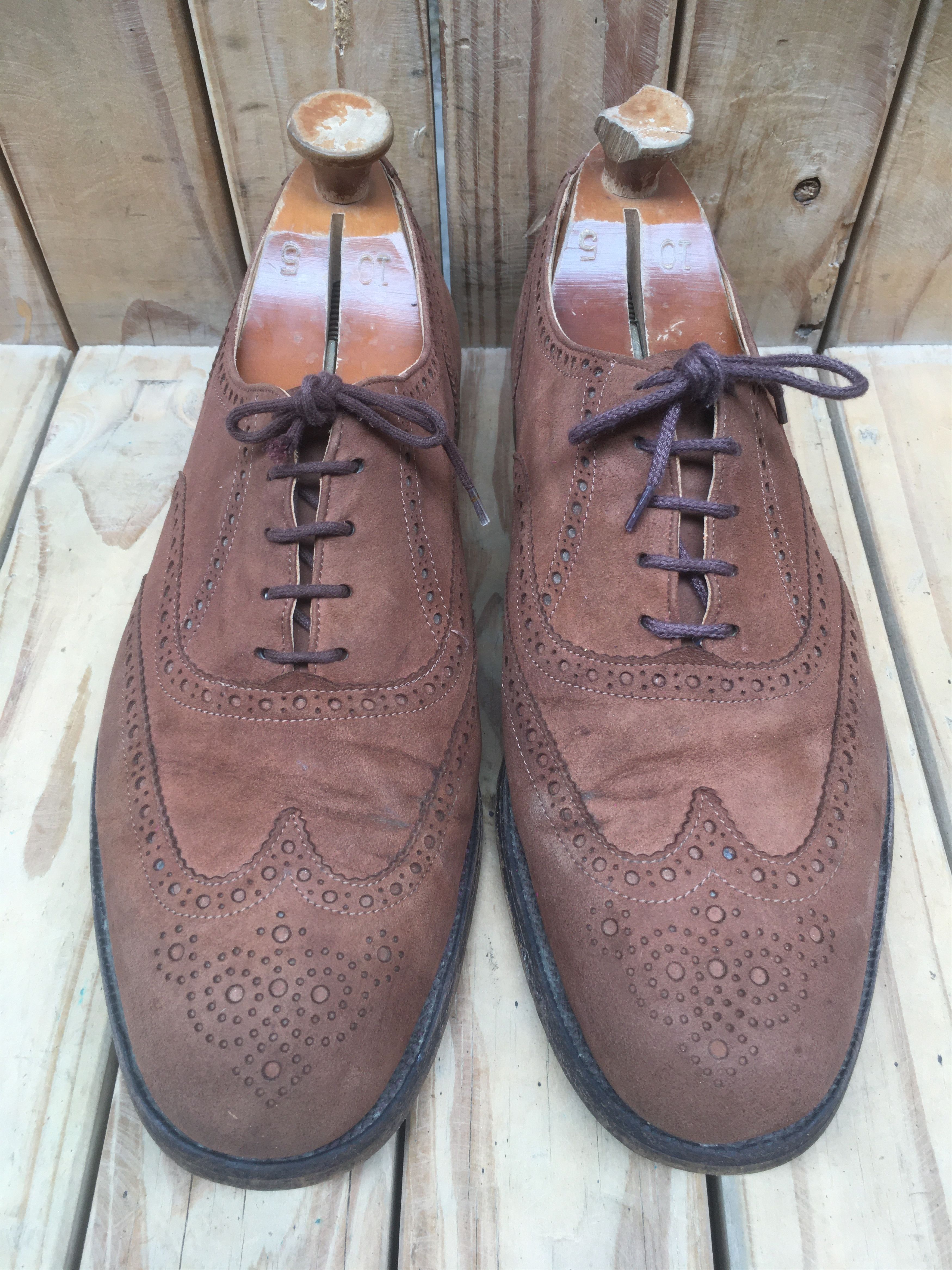 Tricker's Trickers Full Wing Tip suede Brown Mens Dress Shoes USA 11 Size US 11 / EU 44 - 5 Thumbnail