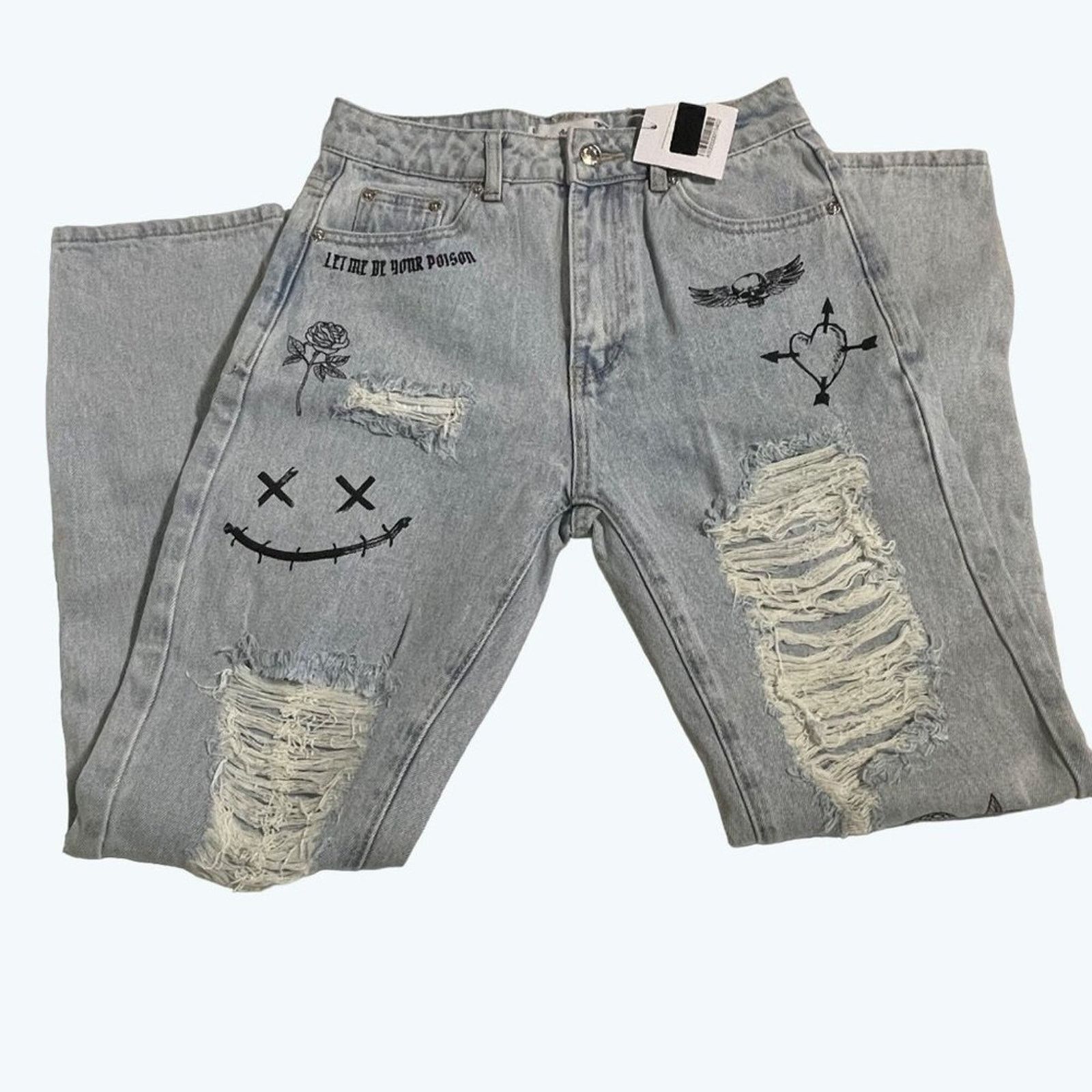 Other Adika Small Toxic High Waist Jeans Distressed Graphic Denim Size 26" / US 2 / IT 38 - 2 Thumbnail