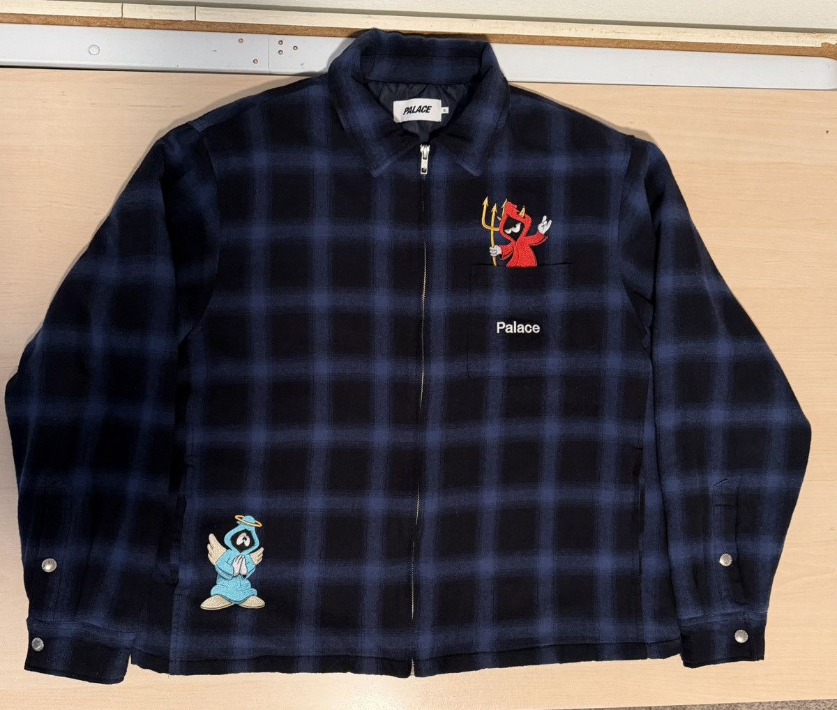 Palace Palace Zip Up Shirt Navy Devil Angel Plaid Size US XL / EU 56 / 4 - 1 Thumbnail