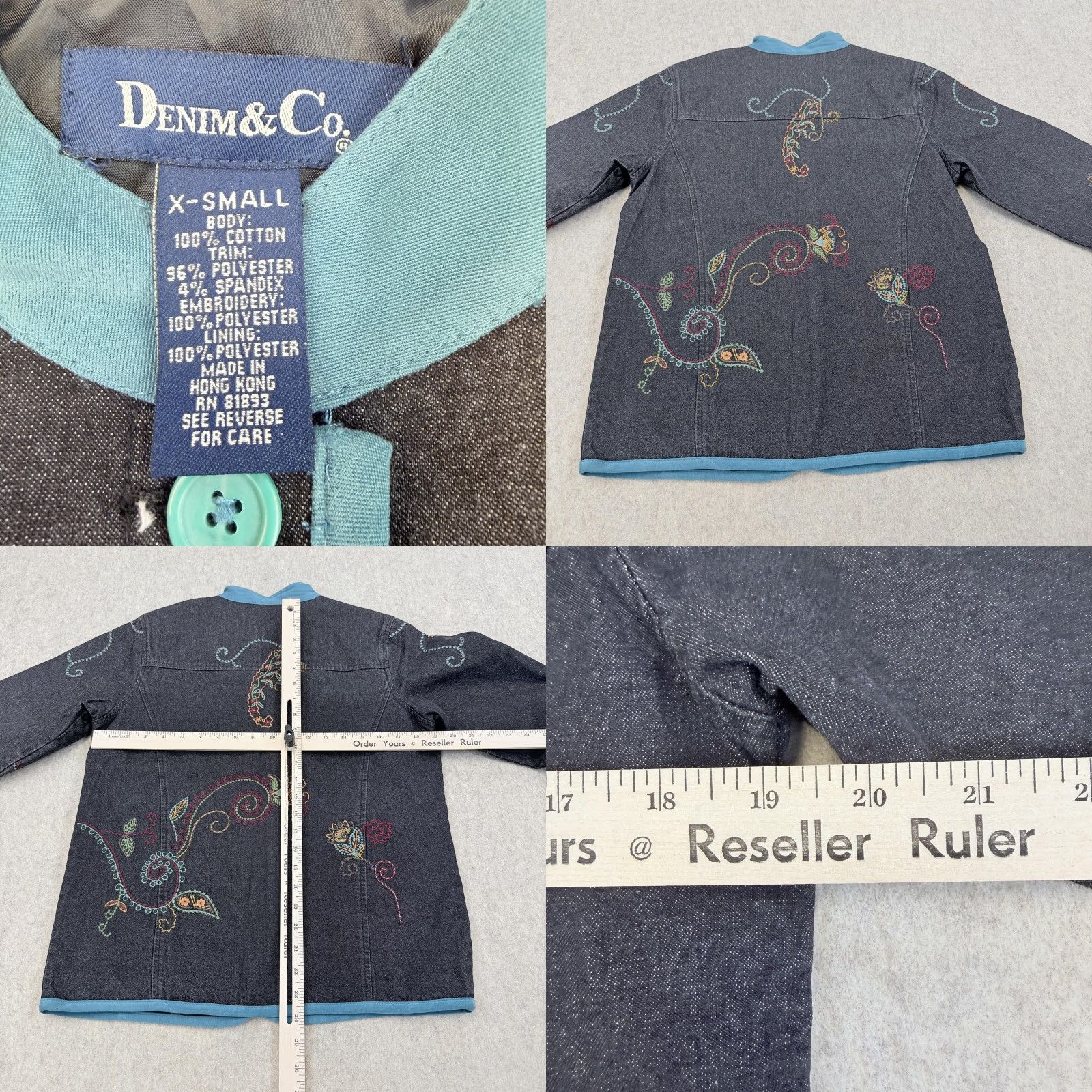 Denim & Co. Denim & Co Jacket Womens XS Blue Embroidered Paisley Button Front Mid-Length Casual Bohemian Flower Jacket Womens XS Denim & Co Size XS / US 0-2 / IT 36-38 - 8 Thumbnail