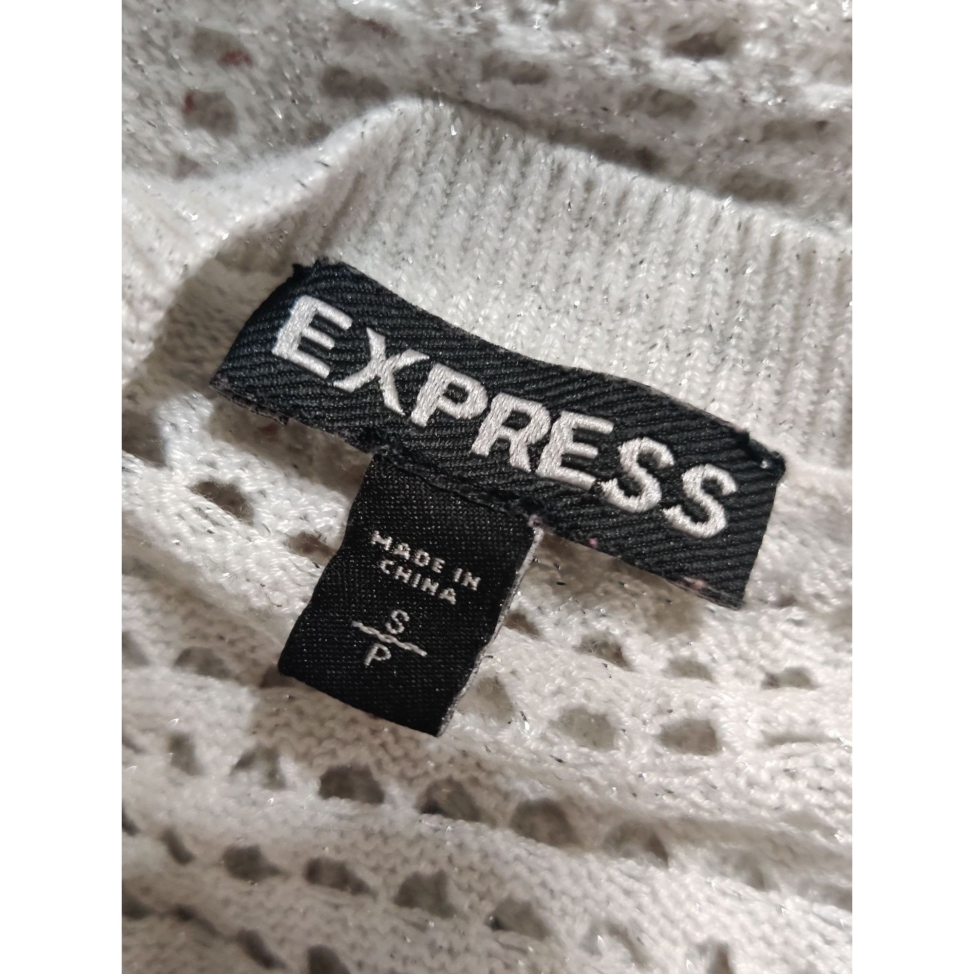 Express Express S Womens Sweater Silver Metallic Open Knit Pullover Size S / US 4 / IT 40 - 8 Thumbnail