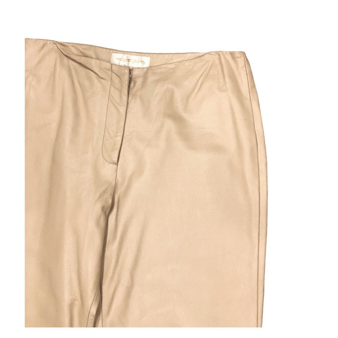 Vintage Vintage 90s Leather Pants Tan Beige Mid Rise 12 Size 34" / US 12 / IT 48 - 3 Thumbnail