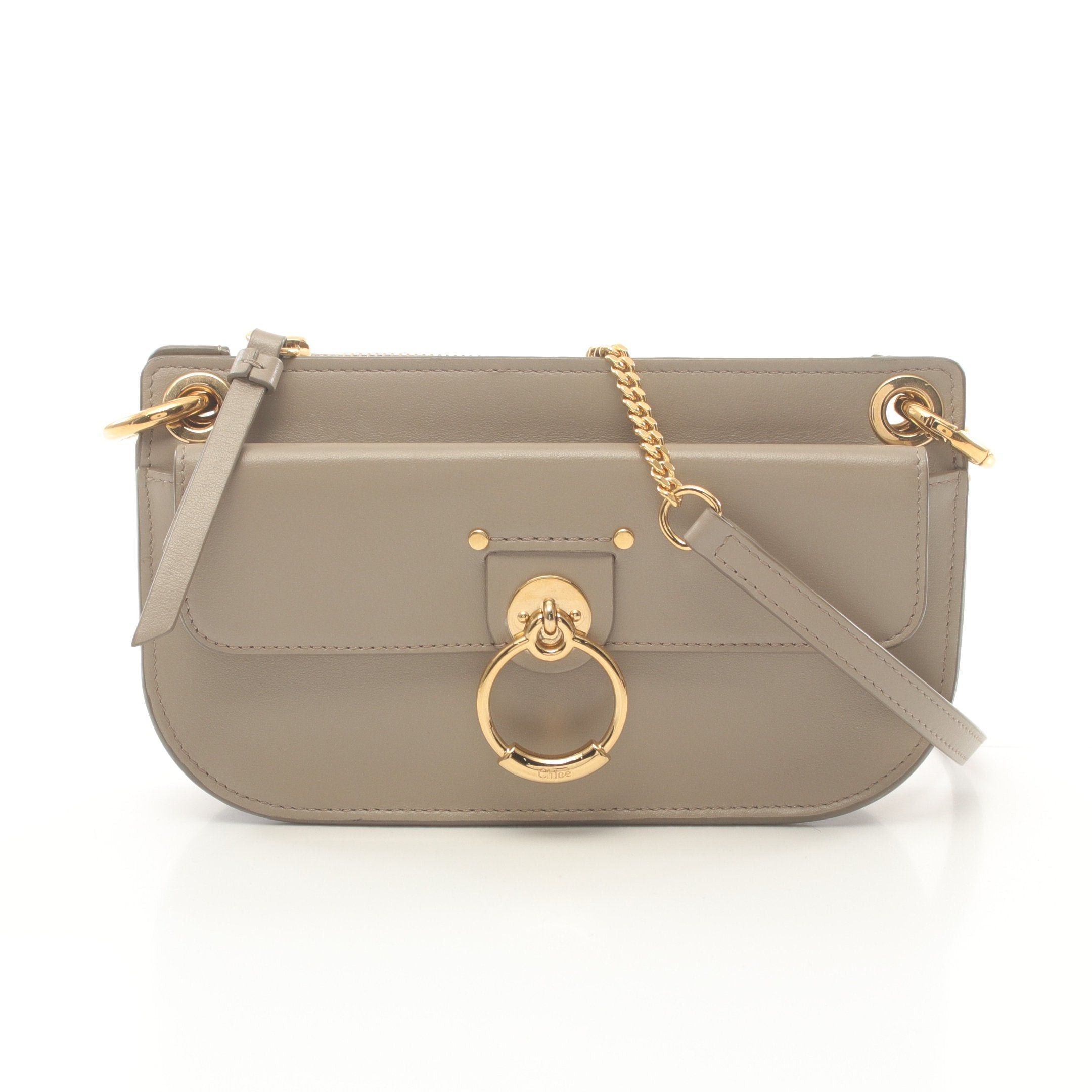 Chloe Tess Chain Shoulder Bag Leather Gray Beige