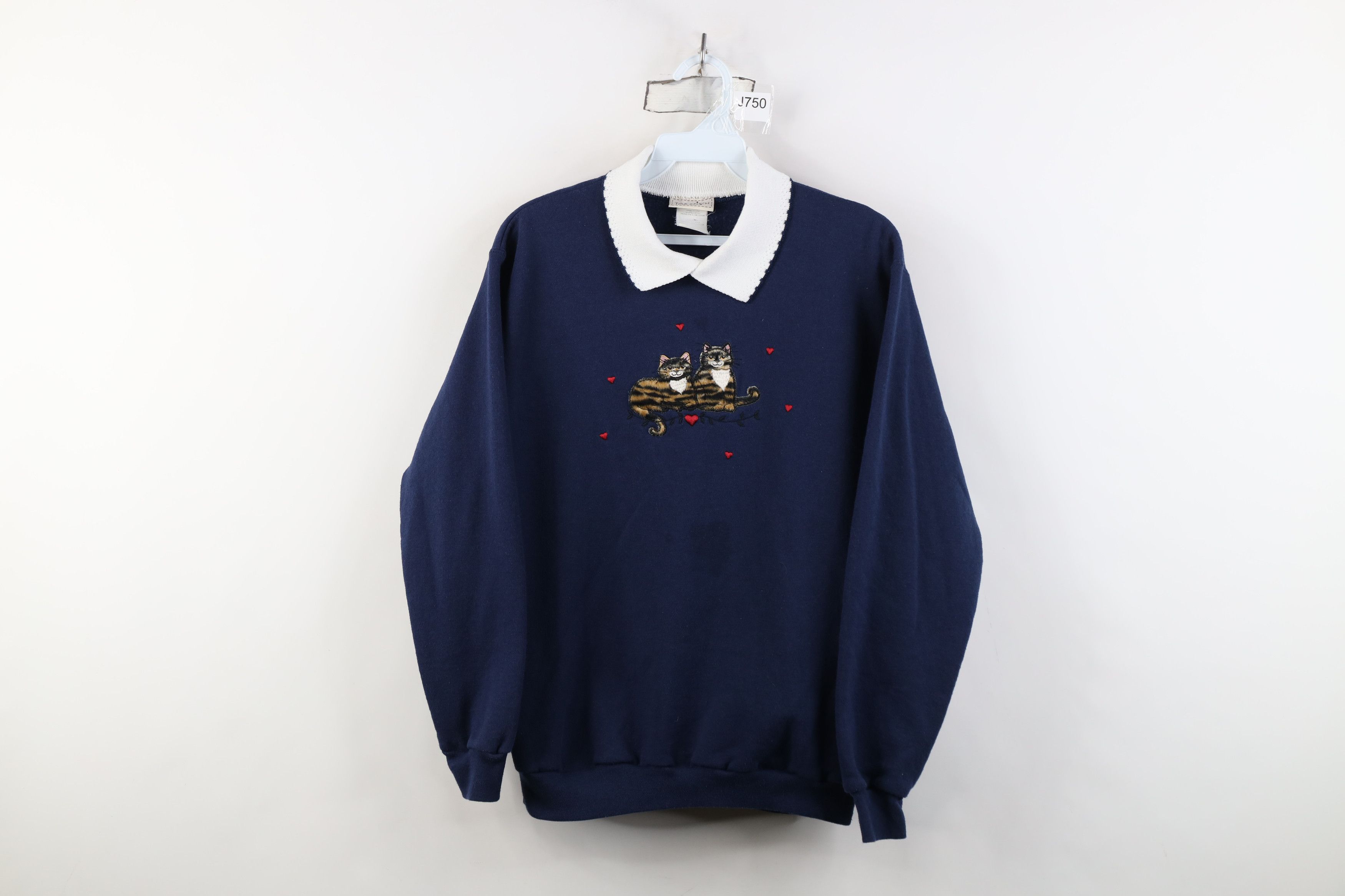Vintage Vintage 90s Streetwear Heart Cat Kitten Collared Sweatshirt Size S / US 4 / IT 40 - 1 Thumbnail