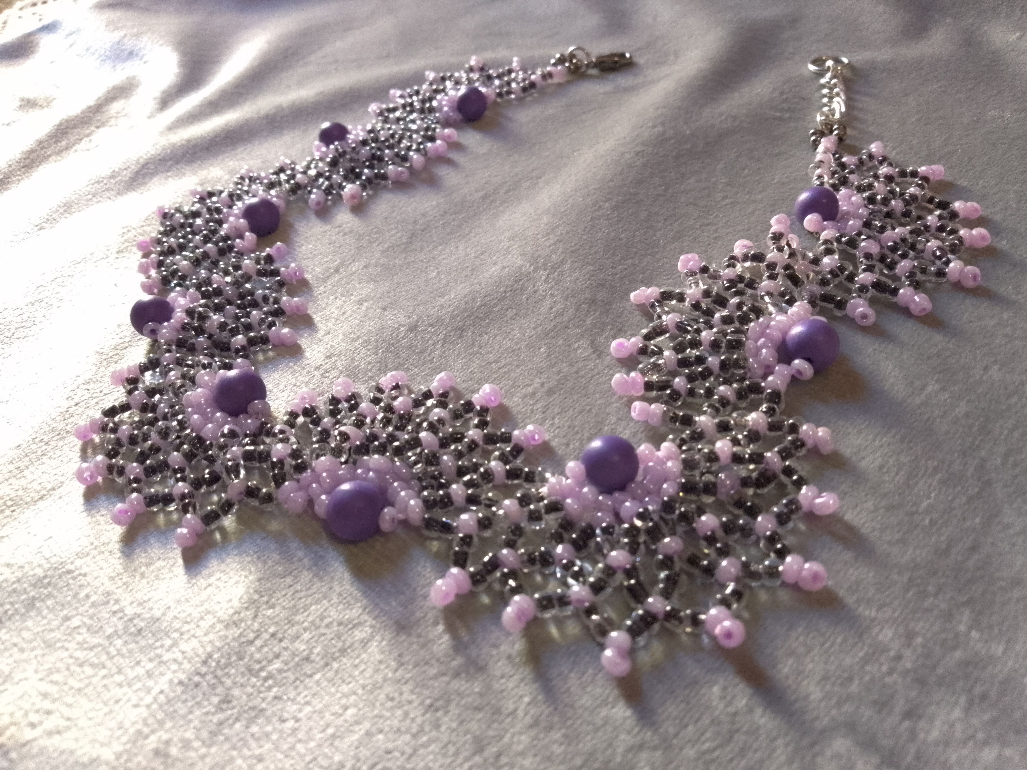 Handmade Necklace Netted Elegant Pearls Beaded Black Purple Size ONE SIZE - 4 Thumbnail