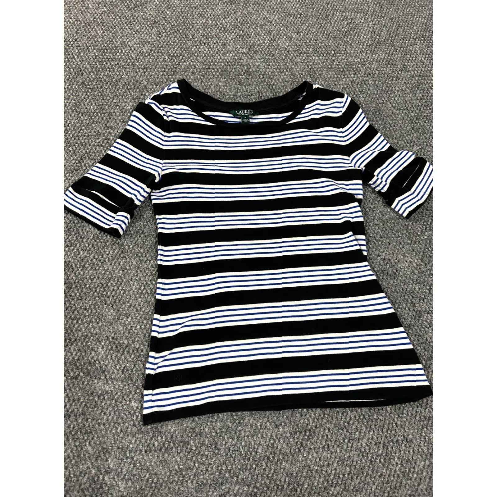 Ralph Lauren Lauren Ralph Lauren top Womens M Black White Blue stretch casual Shirt Size M / US 6-8 / IT 42-44 - 2 Thumbnail