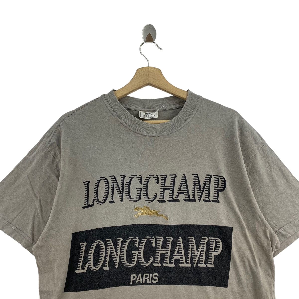 Longchamp × Vintage Vintage LONGCHAMP PARIS Big Logo Print Grey Short Sleeve Size US M / EU 48-50 / 2 - 2 Thumbnail