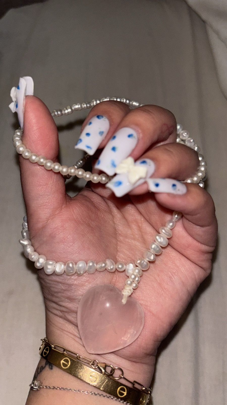 Vintage White Pearl Freshwater Pearl Pendant heart crystal Necklace Size ONE SIZE - 4 Thumbnail