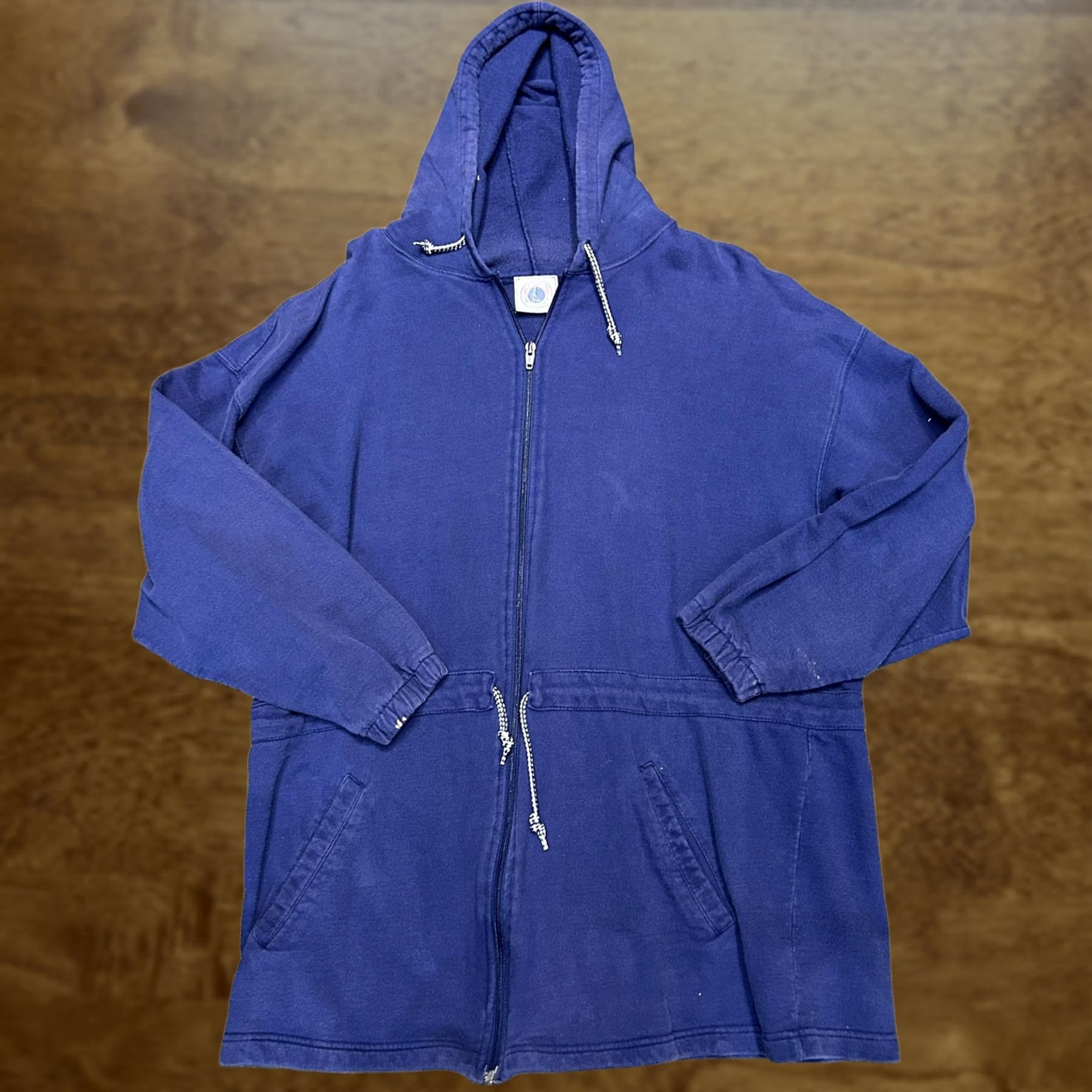 Vintage VINTAGE Cape Isle Knitters Hoodie Womens Large Navy Full Zip Cotton Drawstring Size L / US 10 / IT 46 - 1 Thumbnail