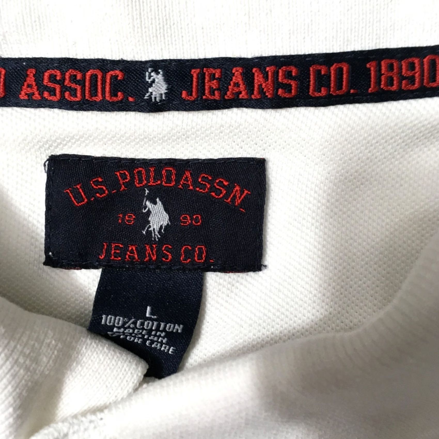 U.S. Polo Assn. US Polo Assn. Men's Polo Shirt L White 100% Cotton Short Sleeve Logo Striped Casual Vintage: No Size US L / EU 52-54 / 3 - 3 Thumbnail