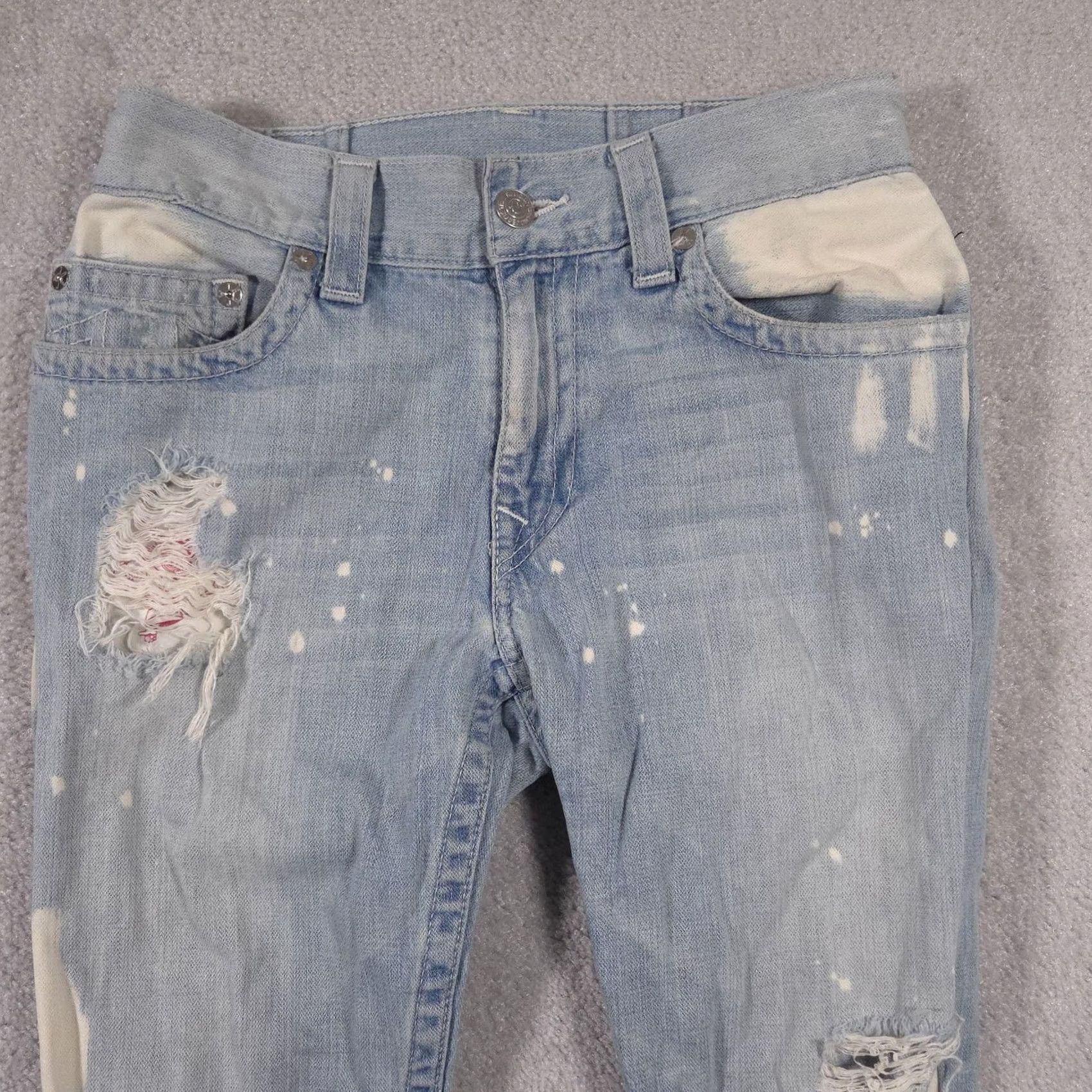 True Religion VINTAGE True Religion Jeans Mens Slim Denim 33 Light Wash Distressed Paint Splatter Size US 33 - 3 Thumbnail