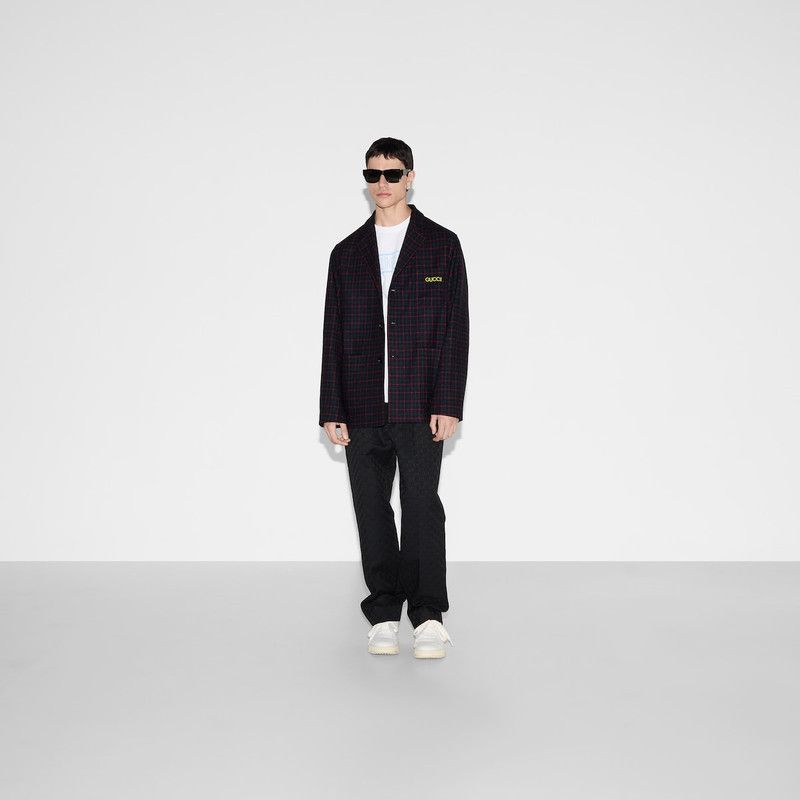 Gucci o1loc1c1125 814510 Embroidered Check Wool Flannel Jacket Size US XL / EU 56 / 4 - 7 Thumbnail