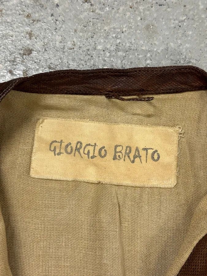 Giorgio Armani 2000s Giorgio Brato Brown Mafia Eroded Leather Jacket Size US M / EU 48-50 / 2 - 9 Thumbnail