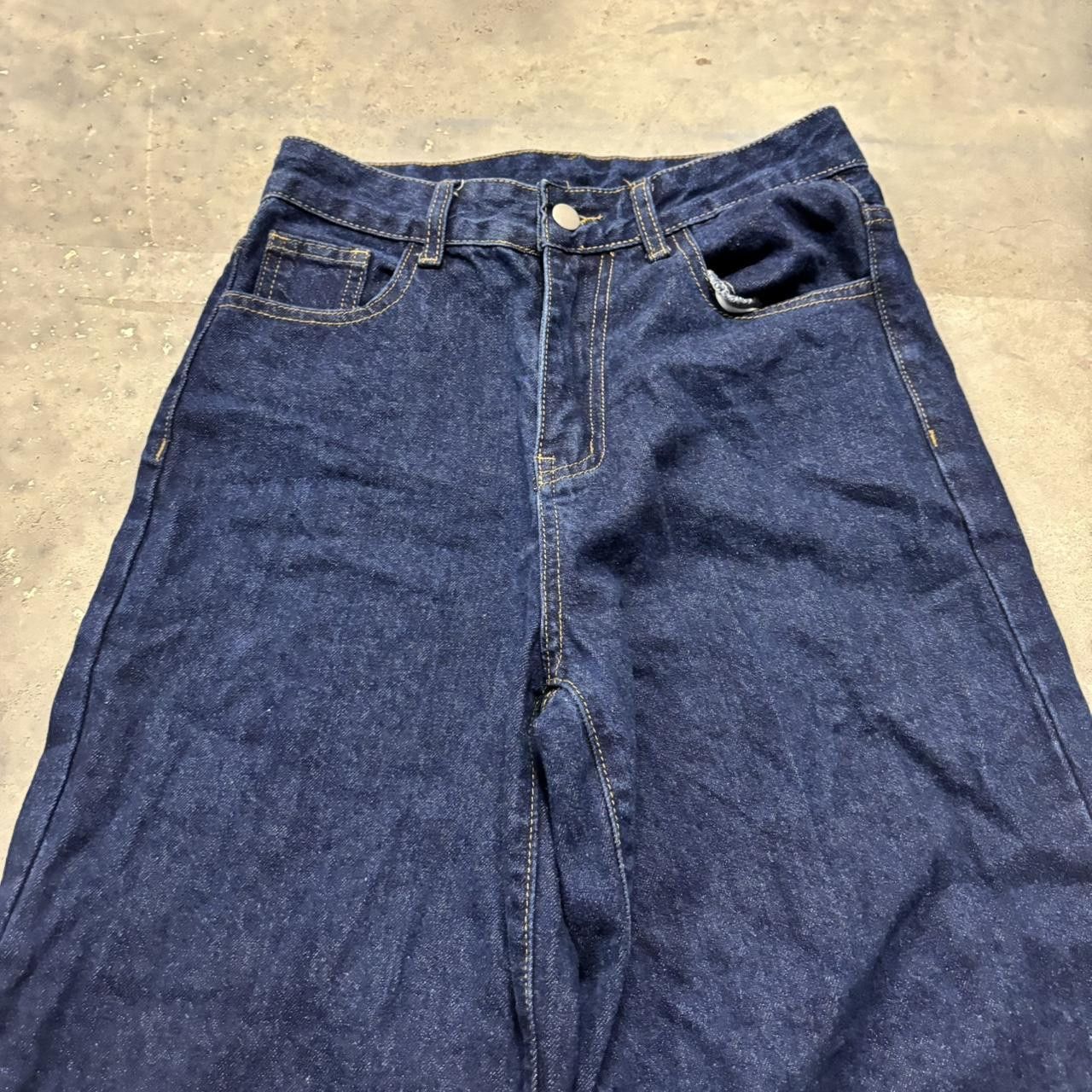 Japanese Brand × Vintage Crazy Vintage Y2K/2000s Dark Blue Wash Wide Leg Denim Jeans! Size US 26 / EU 42 - 4 Thumbnail