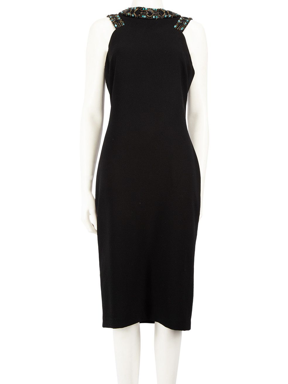 image of Badgley Mischka Black Embellished Midi Dress, Women's (Size Medium)