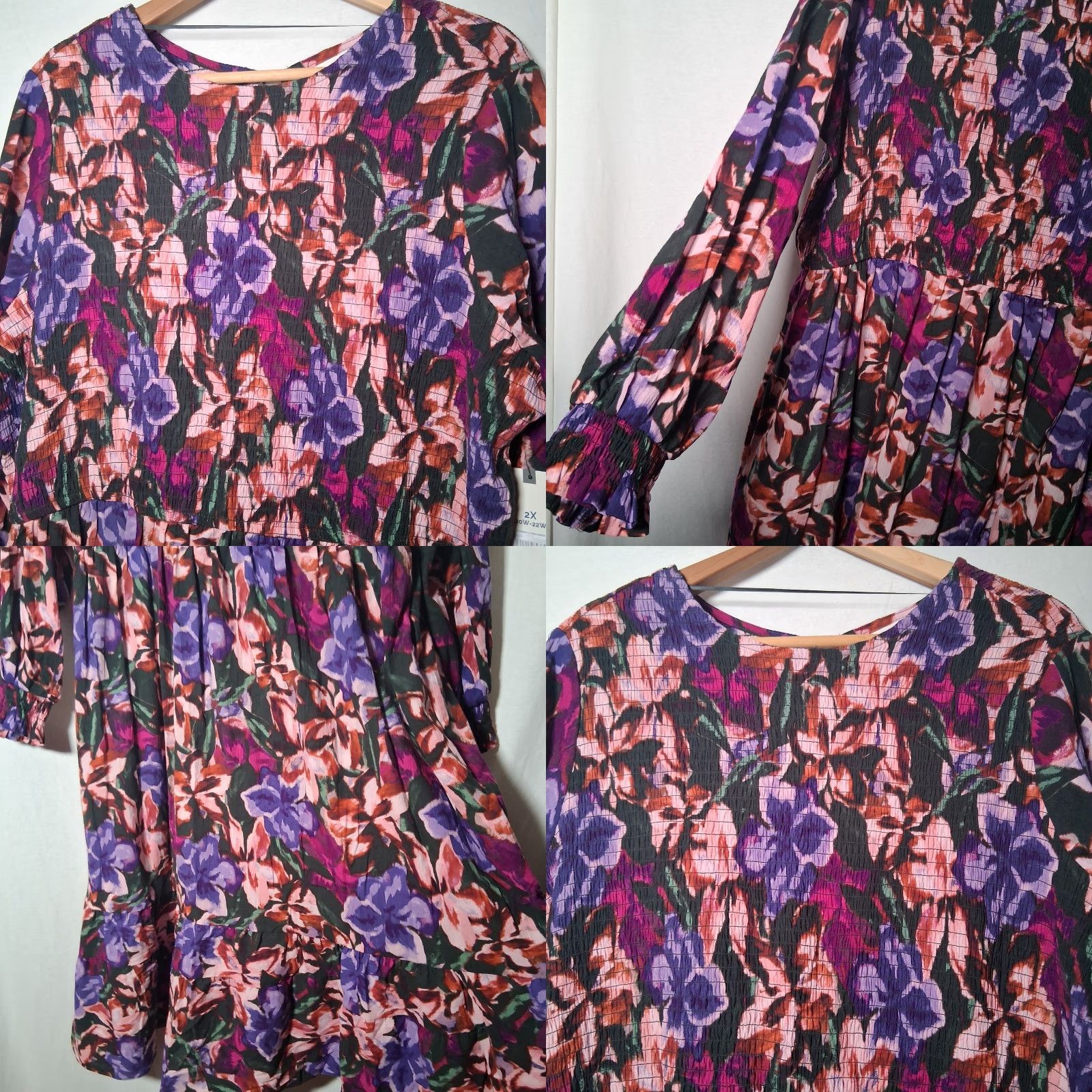 Vintage Terra & Sky Maxi Dress Plus Size 2X Pink Floral Long Sleeve Tiered Smocked Casual Women Size XXL / US 16-18 / IT 52-54 - 8 Thumbnail