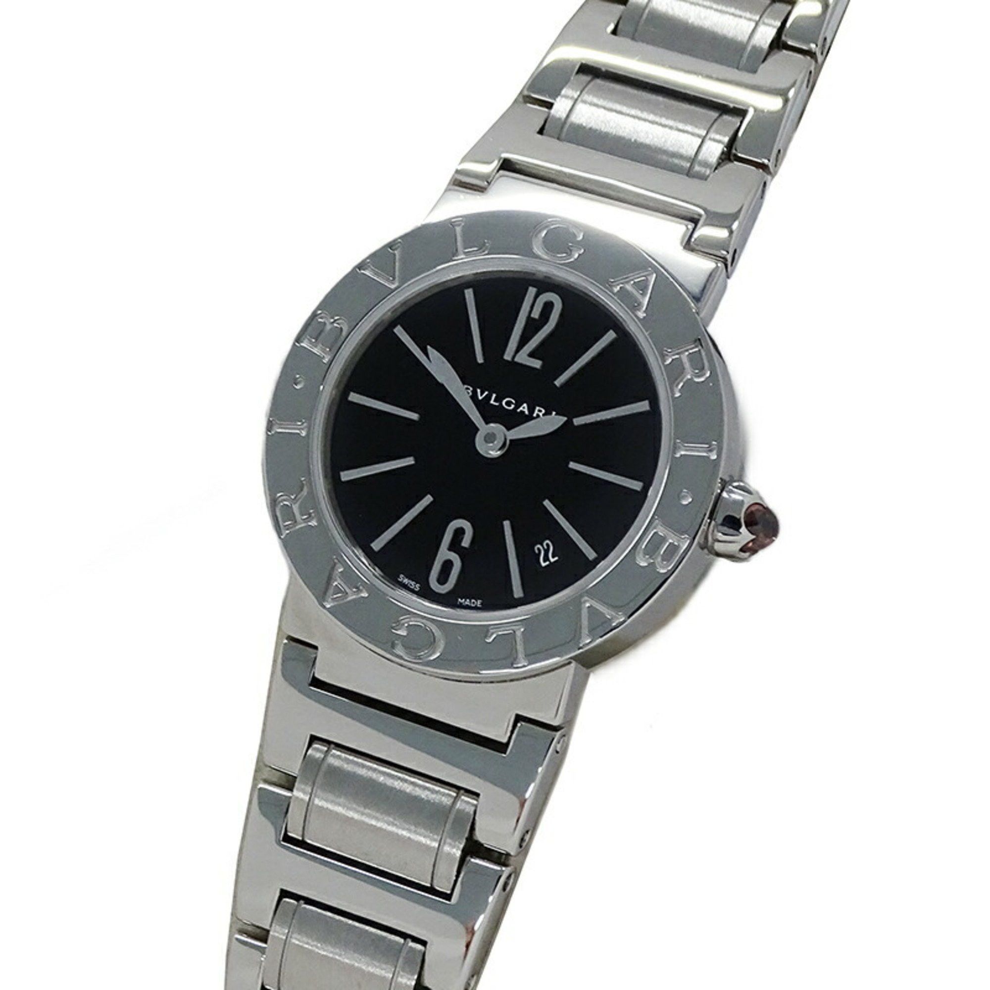 Bvlgari Women's Watch Date Quartz Stainless Steel Ss Bbl26S Silver Black Round Polished