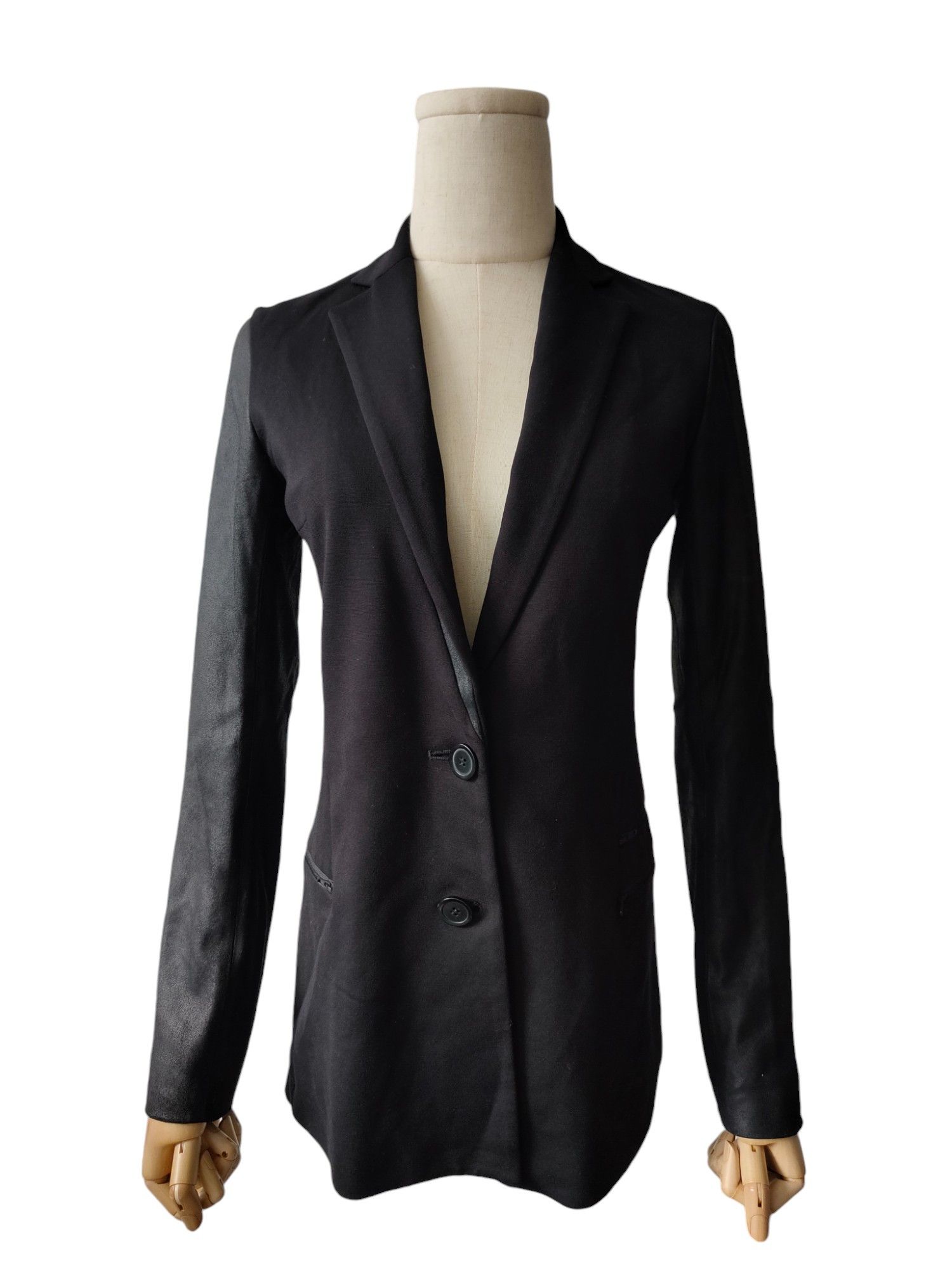 Theory Black Jacket With Goat Leather Sleeves Size XXS / US 00 / IT 34 - 3 Thumbnail