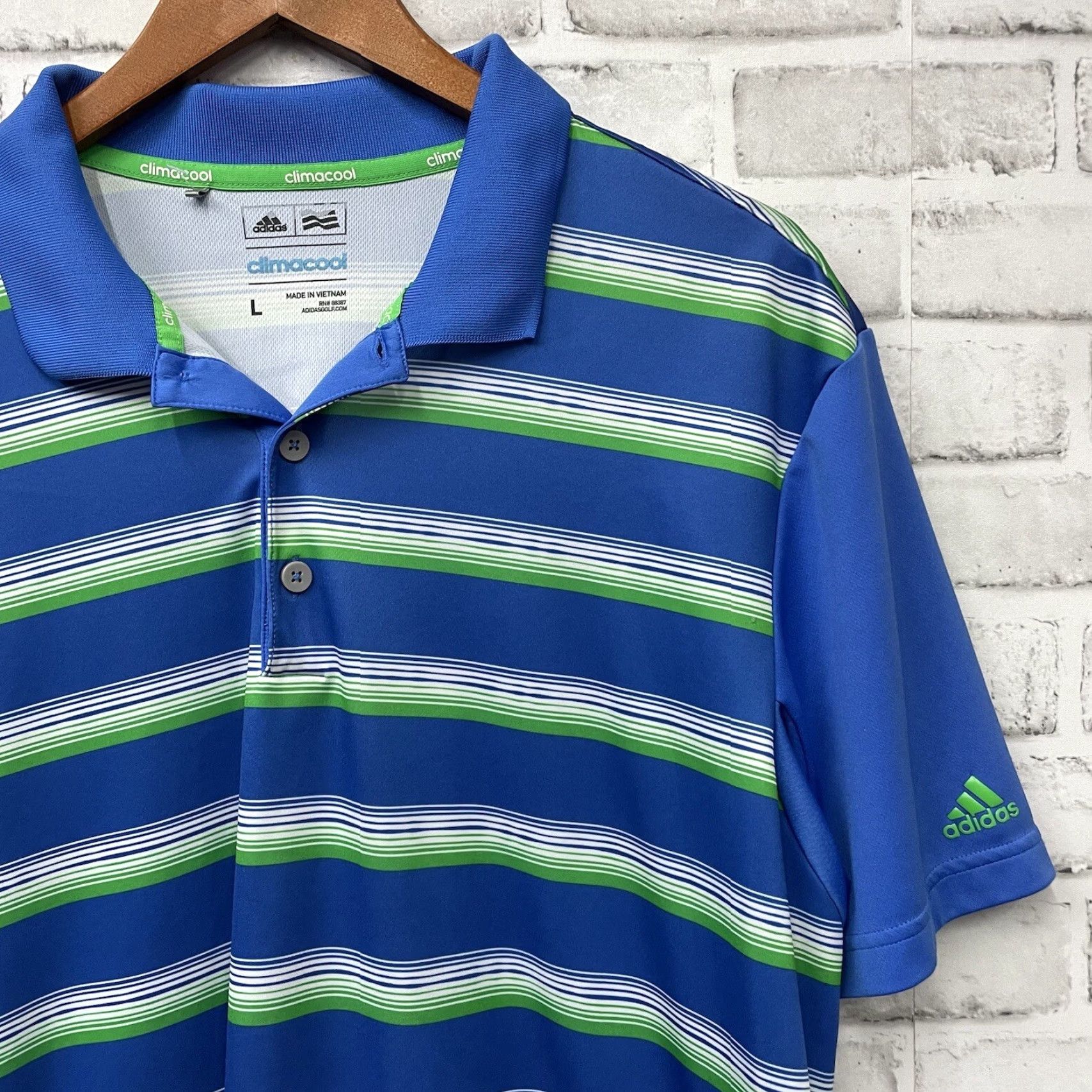 Adidas Adidas ClimaCool Polo Shirt Striped Blue Mens L Regular Stretch Athletic Shirt Size US L / EU 52-54 / 3 - 2 Thumbnail