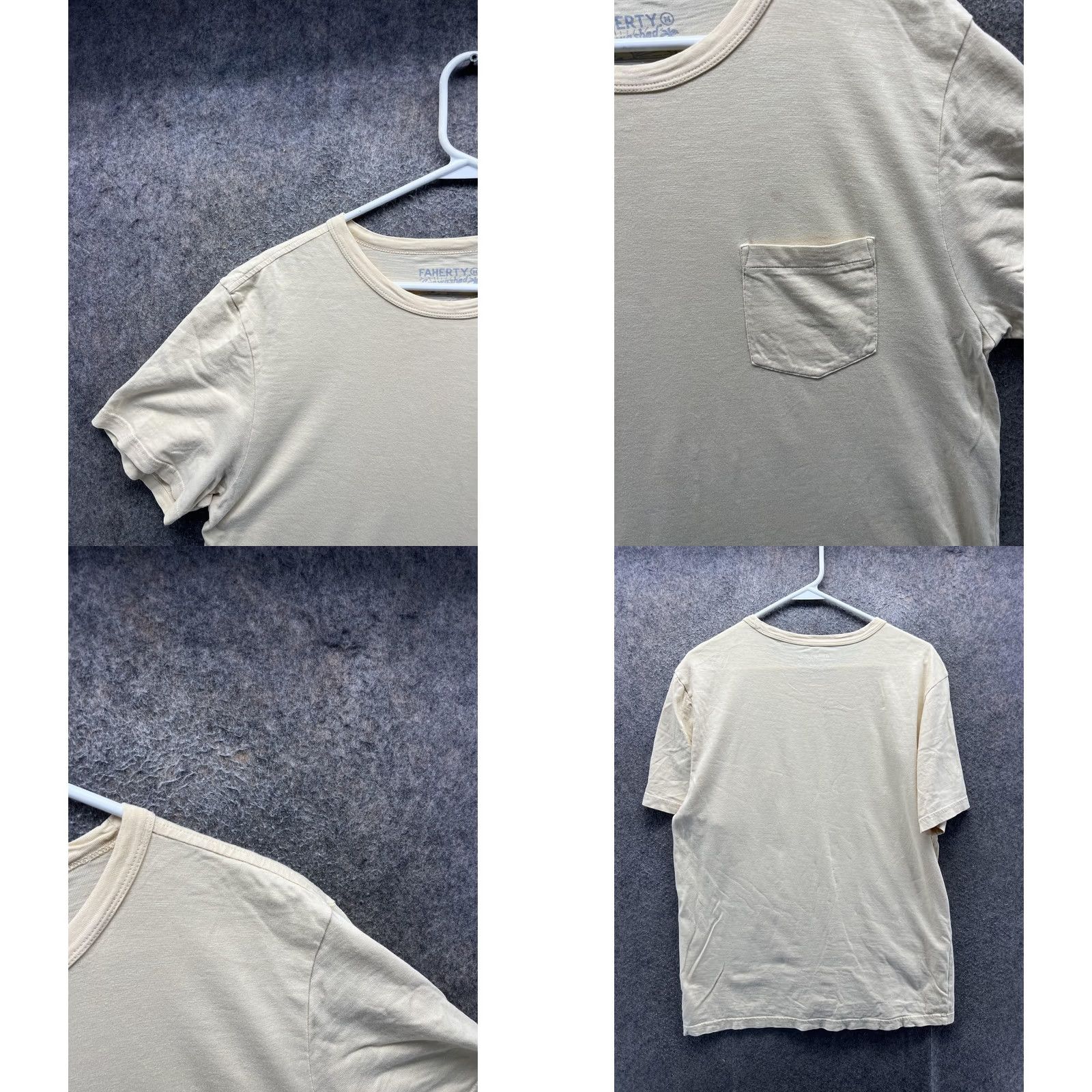 Faherty Faherty Shirt Mens M Beige Sunwashed Organic Cotton Pocket Tee Tagless Soft Size US M / EU 48-50 / 2 - 8 Thumbnail