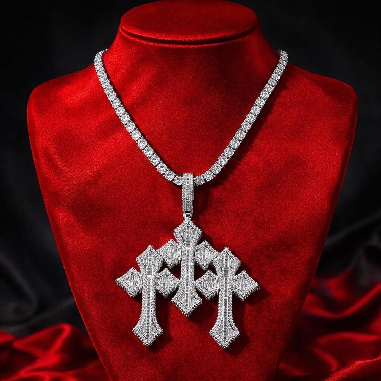 The Unbranded Brand Silver Triple Cross Necklace 20 Inch Size ONE SIZE - 5 Thumbnail