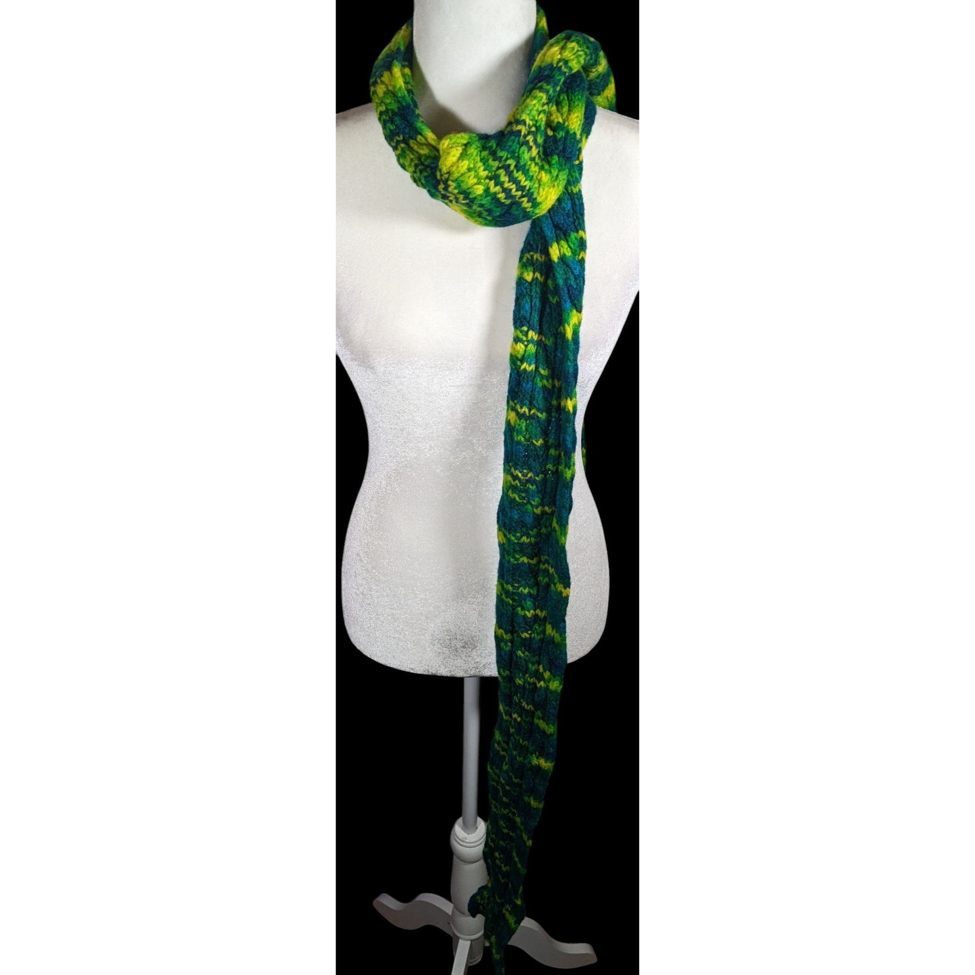 Handmade Handmade Cybergoth Dragon Blue Yellow And Neon Green Scarf Size ONE SIZE - 1 Thumbnail