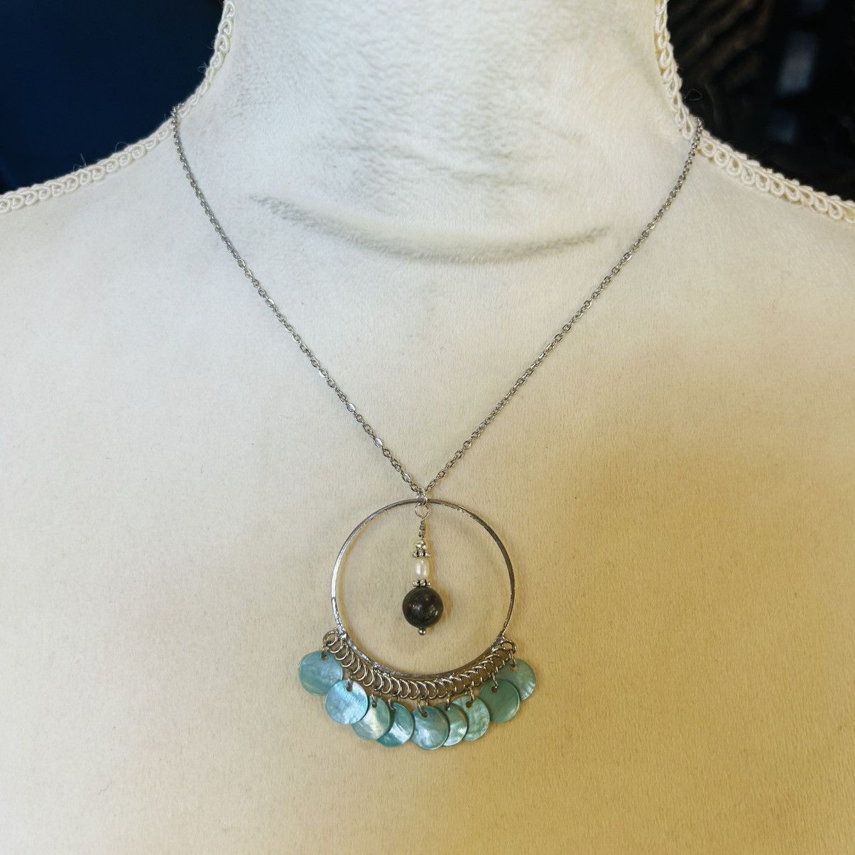 Handmade Handcrafted beaded medallion pendant on chain necklace Size ONE SIZE - 5 Thumbnail