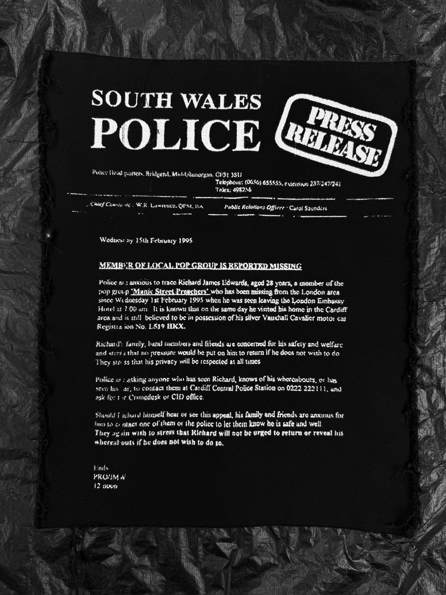 Raf Simons AW01 Raf Simons Riot South Wales Police Black Bomber Jacket Size US M / EU 48-50 / 2 - 2 Thumbnail